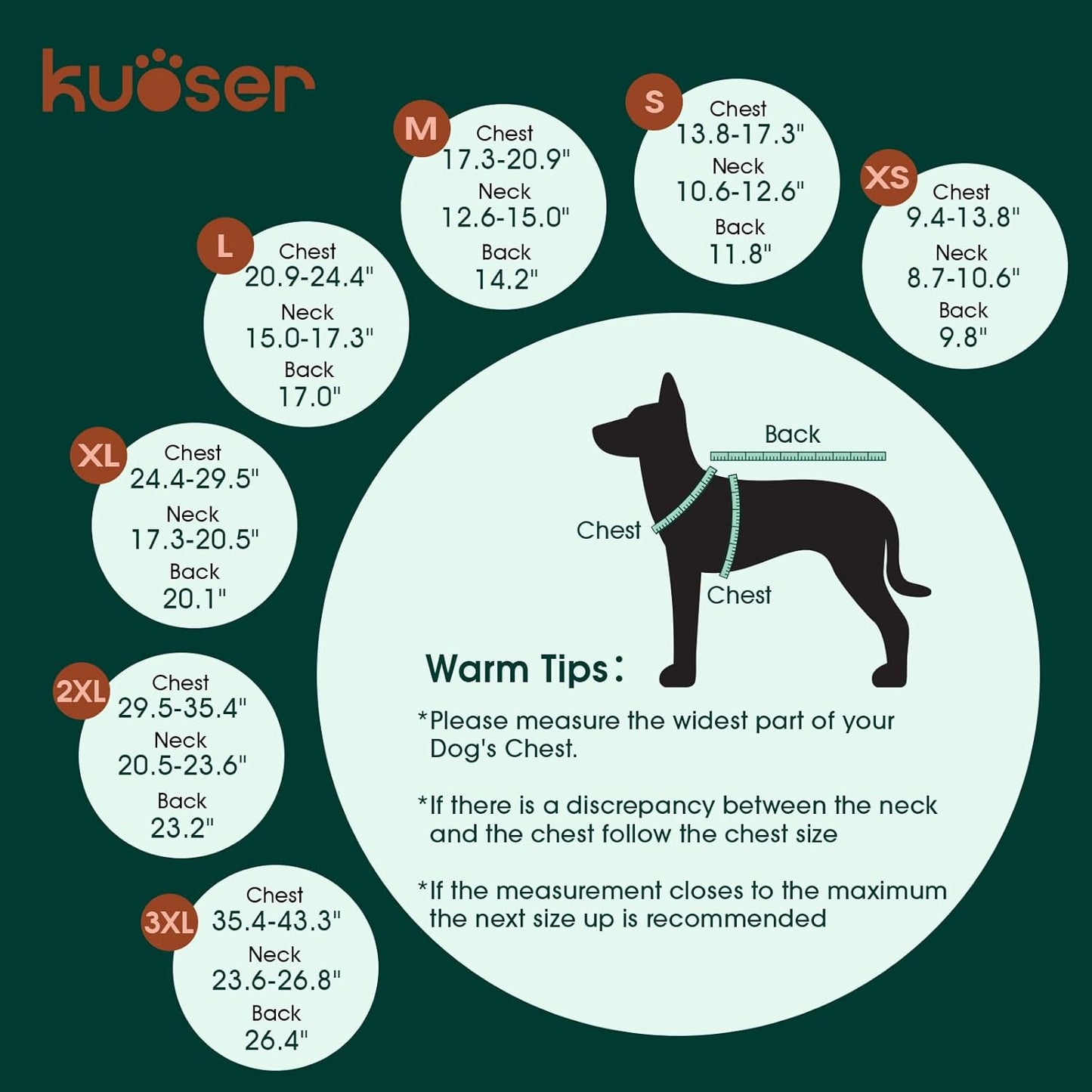 Kuoser Waterproof Dog Coat, Reversible Dog Jacket for Medium Dogs, Adjustable Durable Doggie Winter Coat Warm Puppy Cold Weather Apparel from Small to Large Breed, Christmas Green M