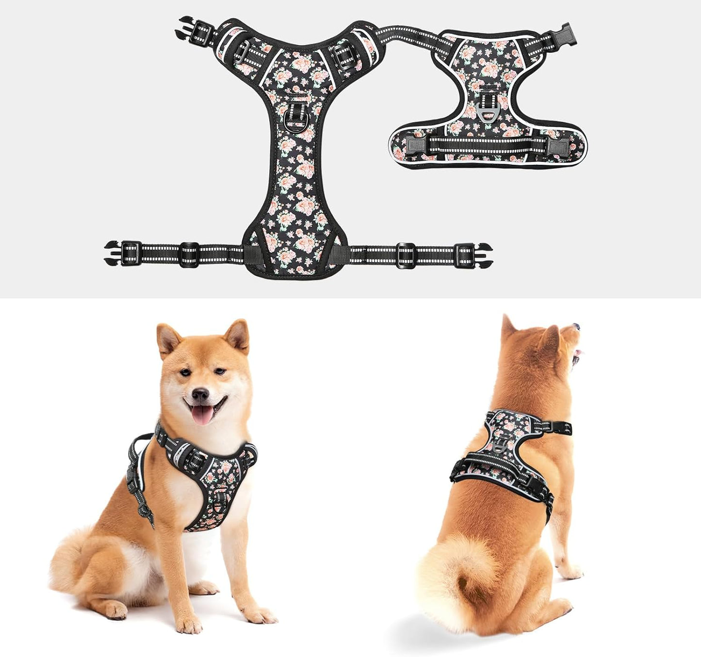 Timos No Pull Dog Harness,NO Need Go Over Dogs Head 3 Snap Buckles Reflective Oxford No Choke Harness with Front&Back 2 Metal Leash Clips Soft Padded for Small Medium Large Dogs,X-Large (Pack of 1)