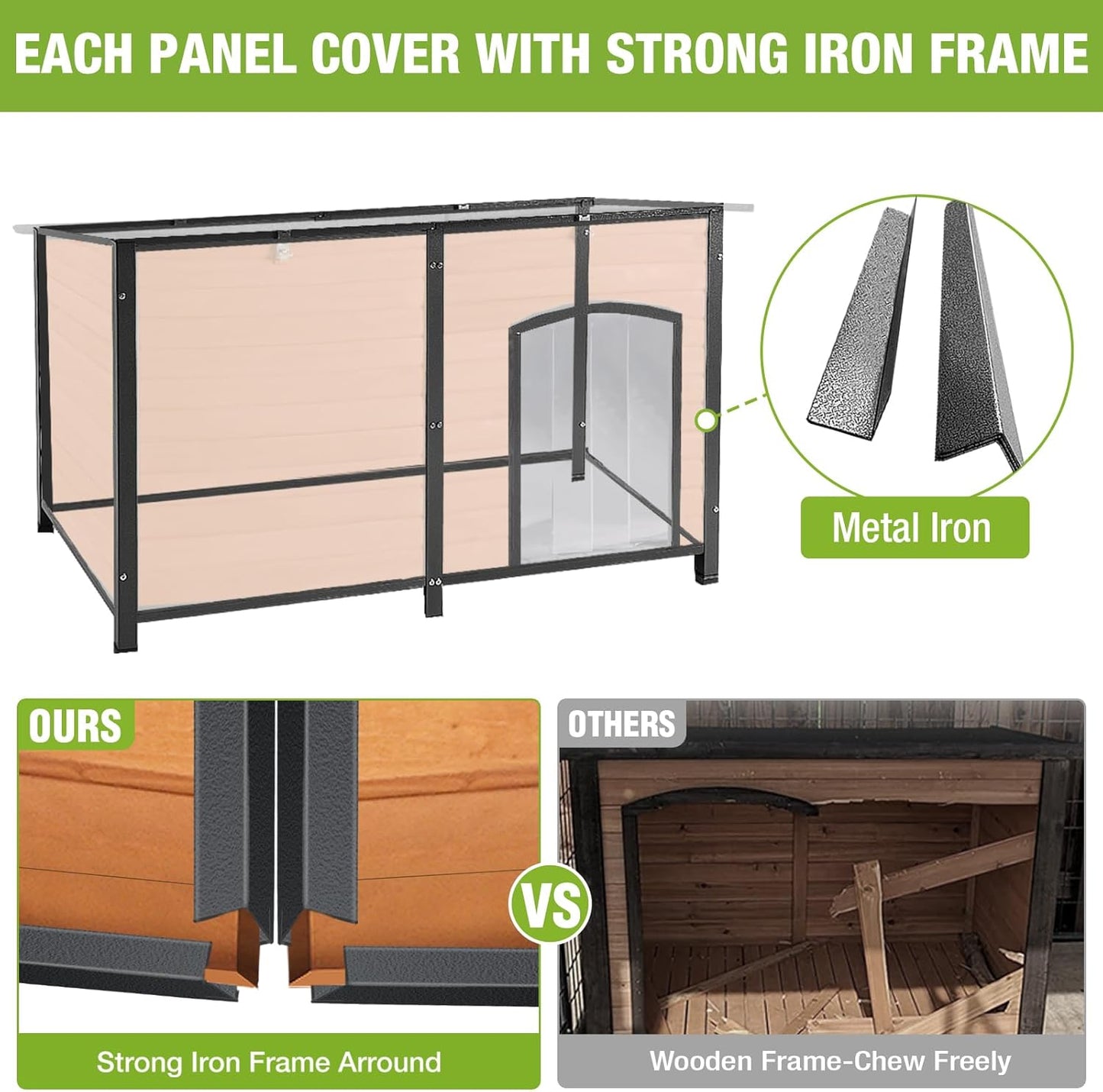 Aivituvin Dog House Outdoor 59" Extra Large Insulated Dog Kennel with Movable Insulation Liner,All-Around Iron Frame