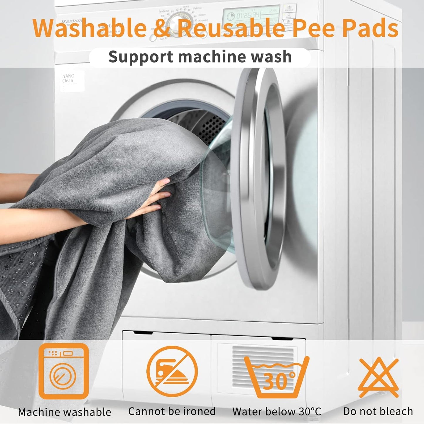 LOOBANI 2 Packs Extra Large Reusable Dog Mat for Floor, Non-Slip Washable Pee Pads for Dogs, Fast Absorbent Pet Whelping Pads, Puppy Playpen Mat for Incontinence, Housebreak, Crate, 72x72in,Gray