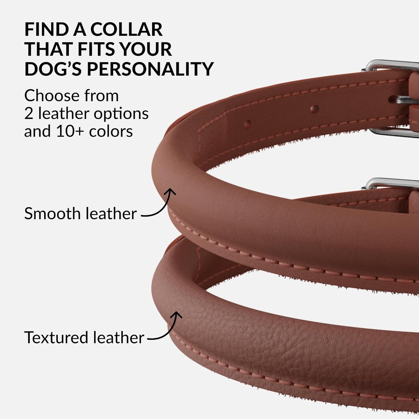 CollarDirect Rolled Leather Dog Collar, Soft Padded Round Puppy Collar, Handmade Genuine Leather Collar Dog Small Large Cat Collars 13 Colors (8-11 Inch, Cinnamon Smooth)