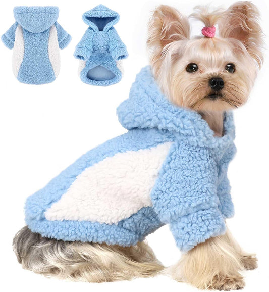 YIKEYO Dog Hoodie Pet Clothes Sweater with Hat Soft and Warm Cold Weather for Small Patchwork Hood(Blue, XS)