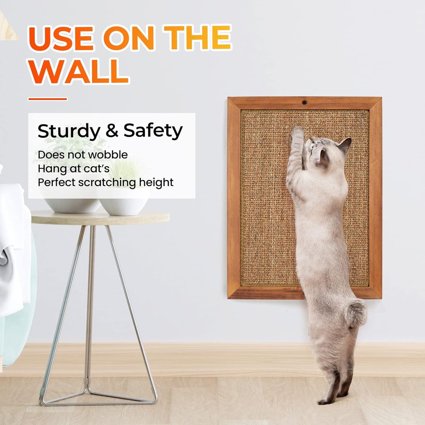 Cat Scratching Post - BXL, Natural Wooden Sisal Cat Wall Scratcher, Floor or Wall Mounted Vertical Cat Scratch Pad for Indoor Cats Adults or Kittens, Cat Wall Furniture Protector