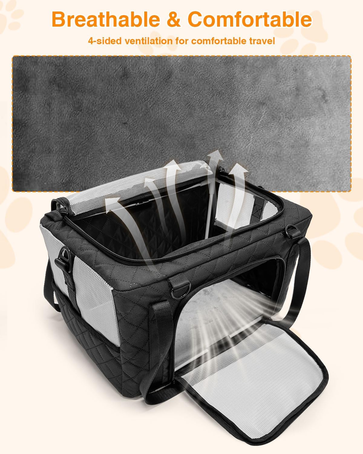 PETUX Small Cat Carrier - Pet Carrier Airline Approved for Kitten Under 10 lb - Escape-Proof, Foldable & Portable Cat Carriers for Travel, Vet Visits with Removable Bag, Safety Buckle ＆ Leash - Grey