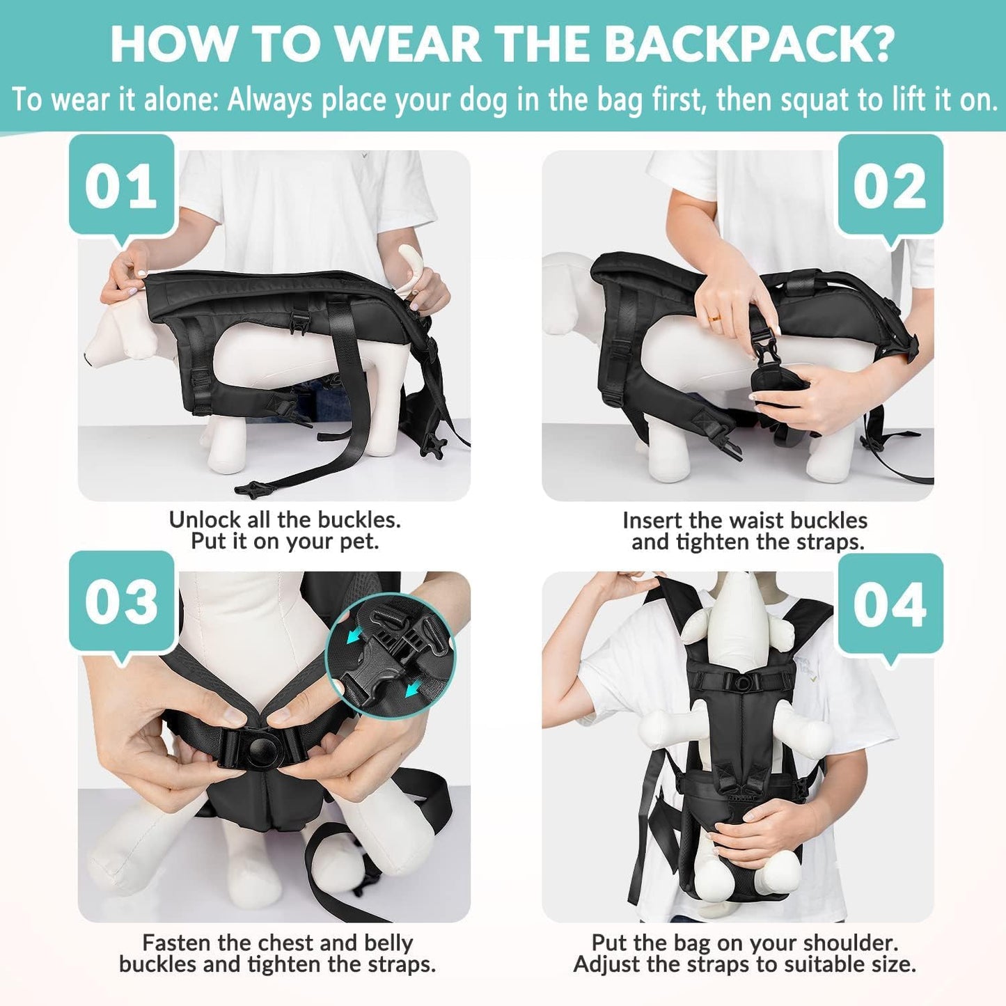 Lukovee Dog Backpack Carrier, Legs Out Easy-fit Dog Front Carrier for Small Medium Dogs,Adjustable Hands Free Dog Chest Carrier for Hiking Cycling (Black,X-Large)