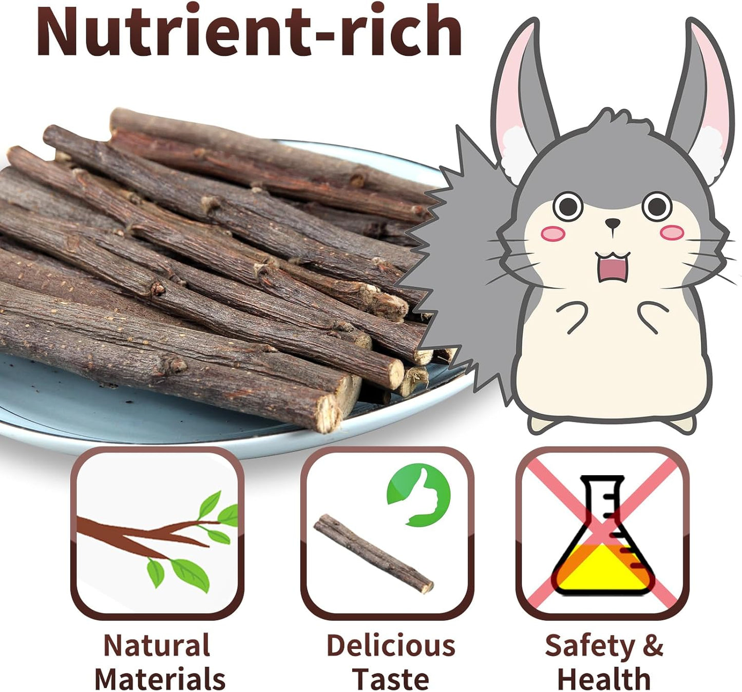 50-60 PCS Natural Rabbit Chew Toys, Treats, Timothy Sticks, Apple Sticks, Sweet Bamboo for Guinea Pig, Hamster, Chinchilla, Rat, Small Animals