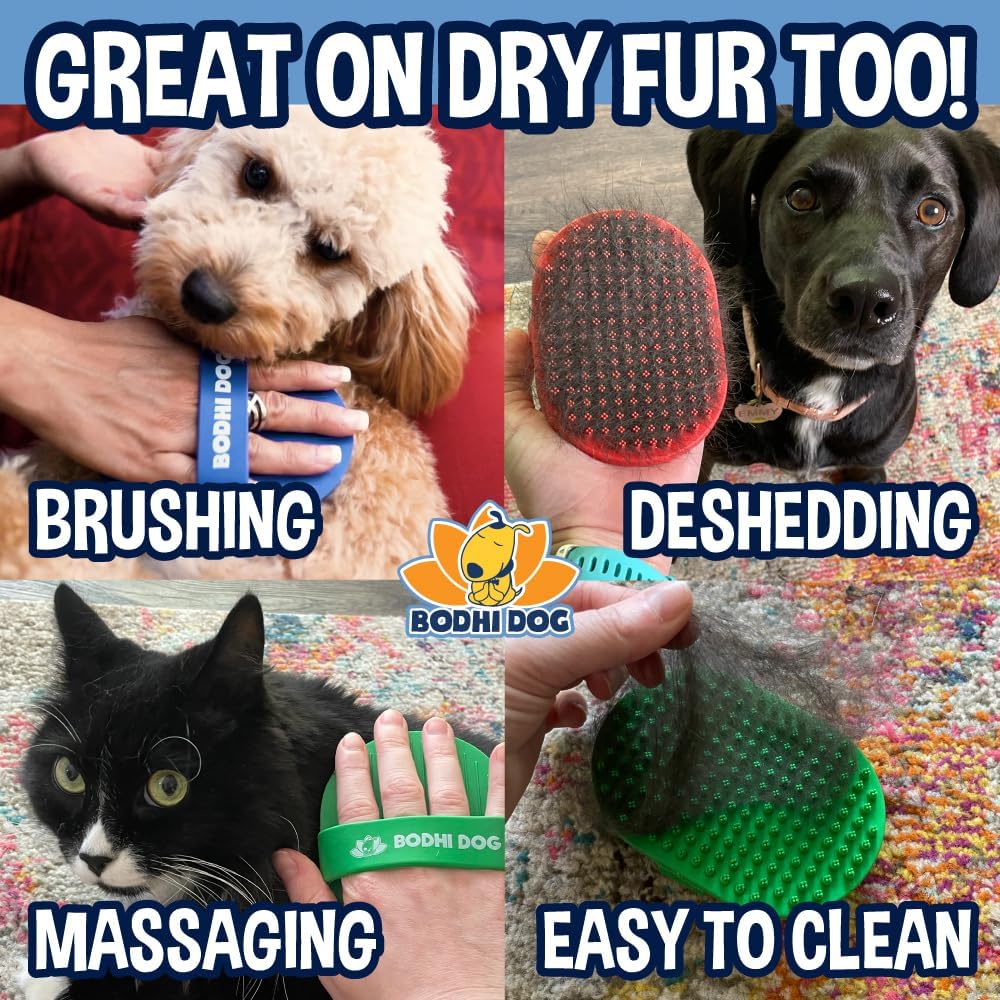 Bodhi Dog Shampoo Brush - Pet Grooming & Bath Supplies for Dogs and Cats - Bath Brush for Long & Short Hair - Premium Scrubber for Shower, Bathing & Massage (One Pack, Blue)