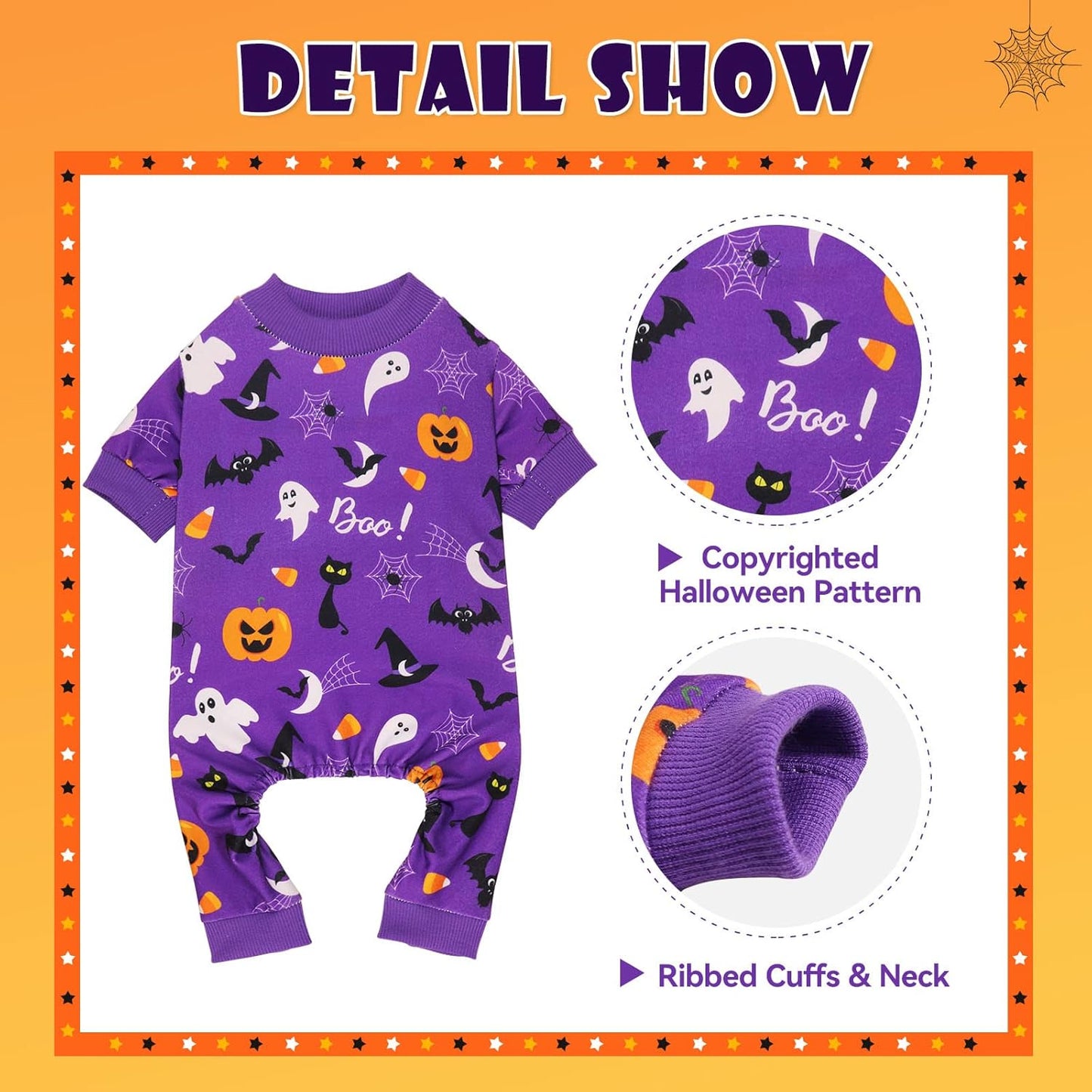 Dog Halloween Pajamas Dog Costumes Pjs Stretchy Funny Pet Costumes Clothes Outfit Pajamas for Medium Dogs(M)