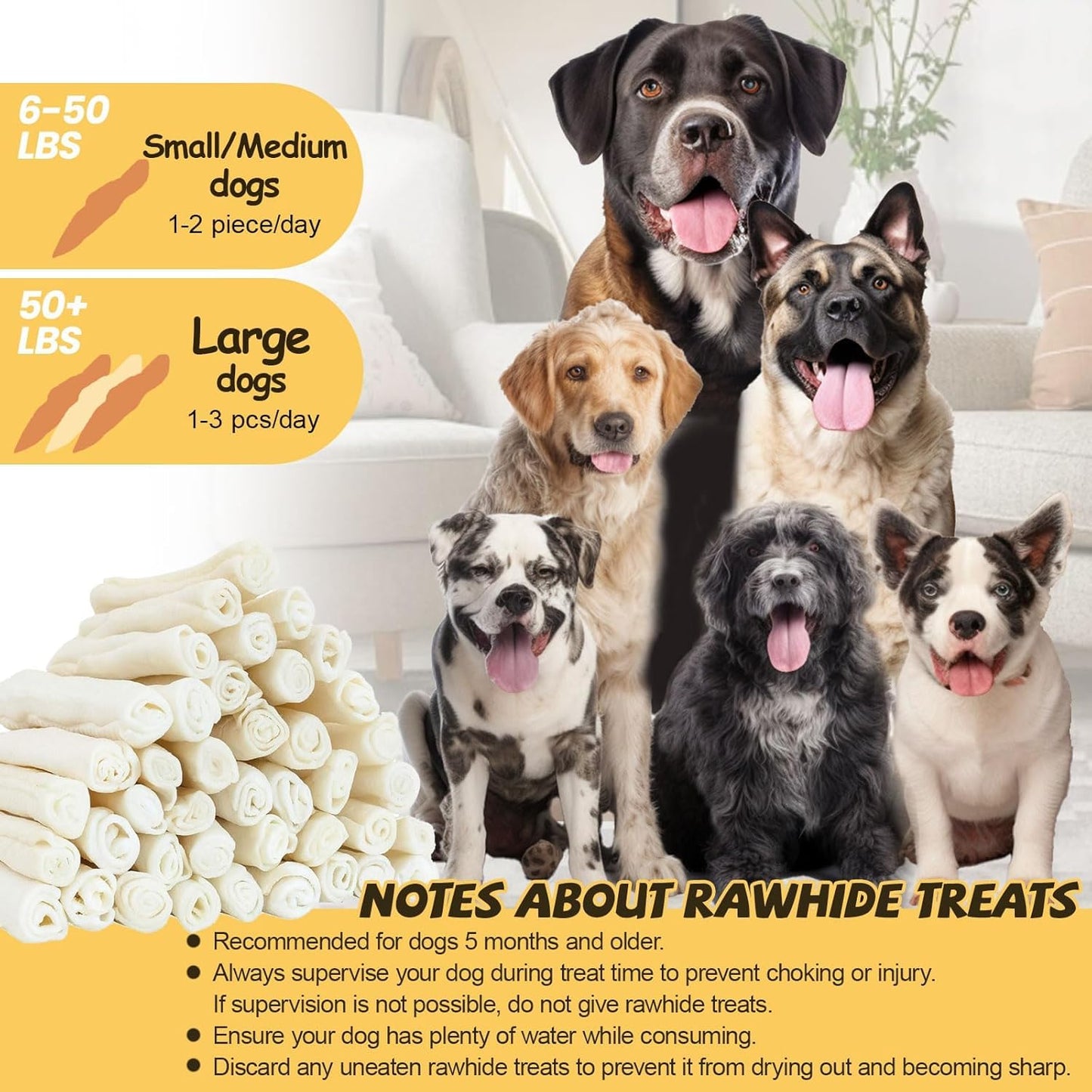 ASMPET Dog Treats Chews, Duck Wrapped Rawhide Sticks Filled with Sweet Potato for Small Medium Large Dogs（6pcs）