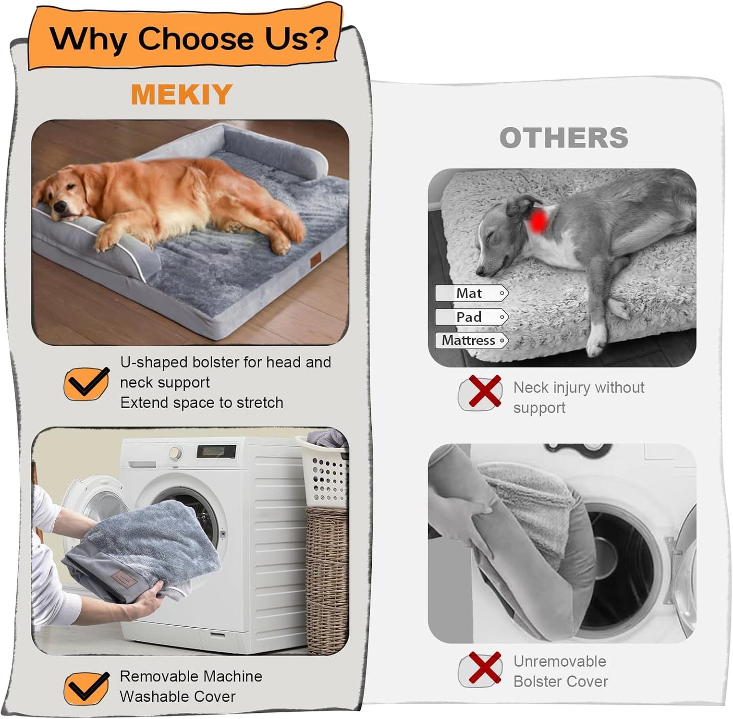 Large Dog Bed Orthopedic Washable - Beds Bolster - Medium XL XLarge Big Dogs - Memory Foam Couch Sofa - Waterproof with Removable Cover