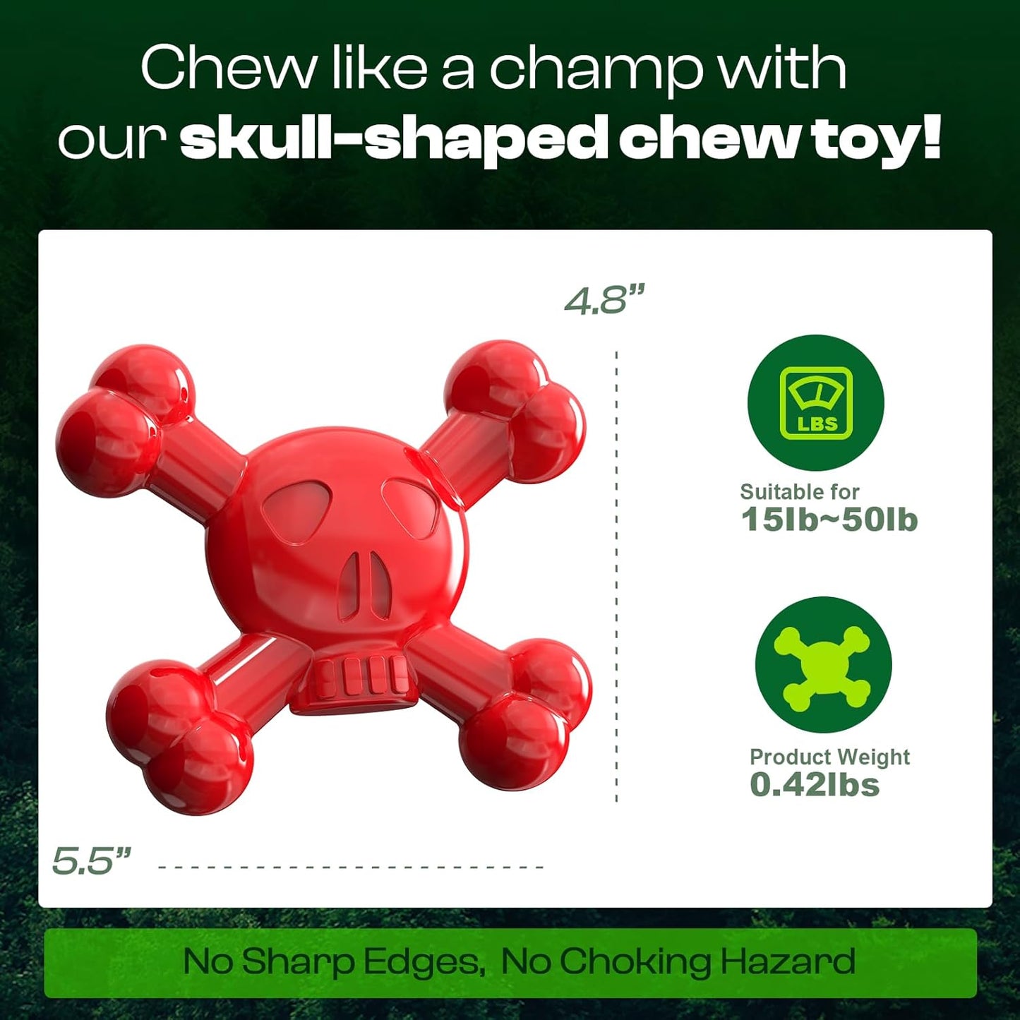 Dog Chew Toys for Aggressive Chewers – Indestructible Nylon Bone for Puppy Teething,Tough Chew Toy for Small Dogs, Bacon Flavor and Outdoor Fun, Skull Design