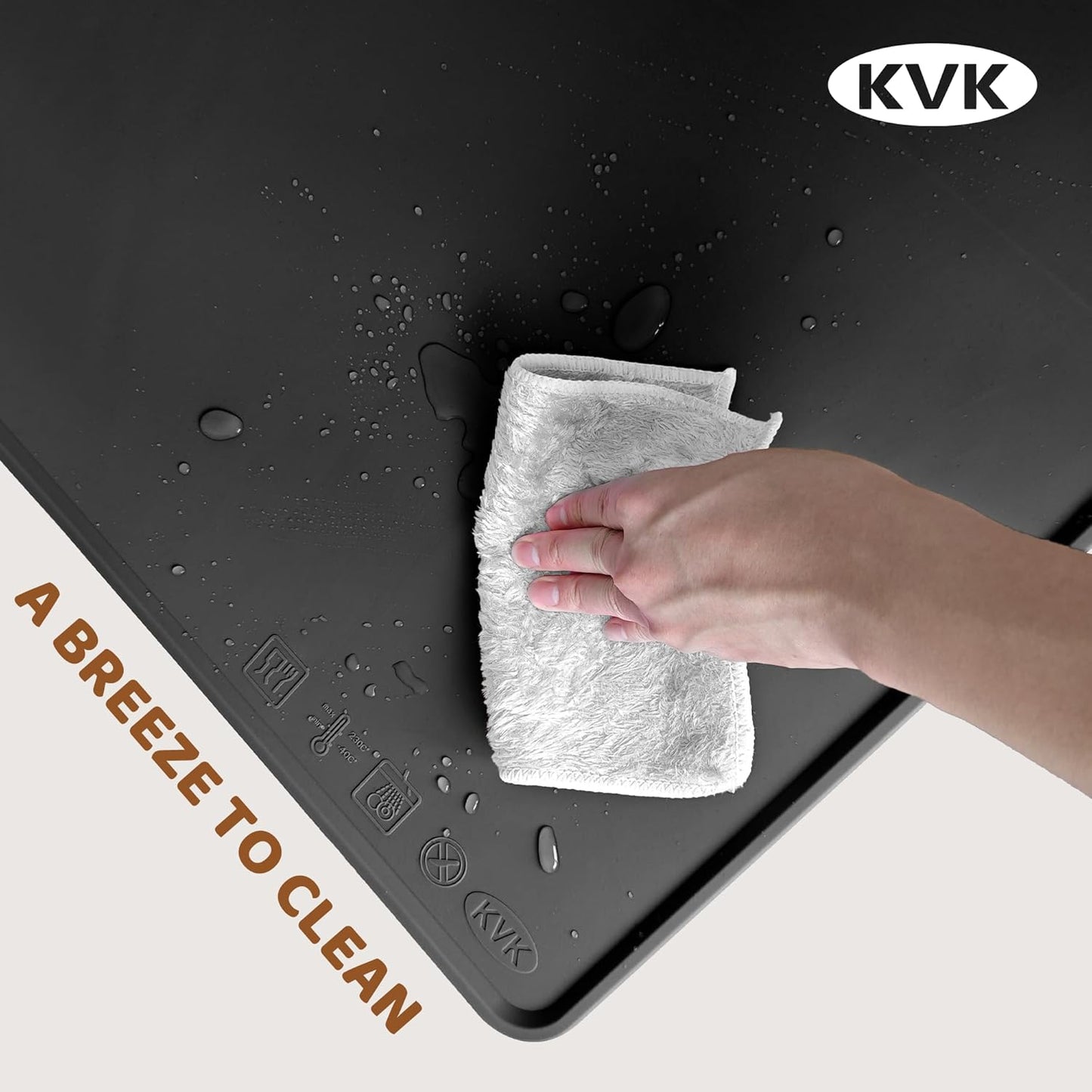 KVK Dog Food Mat, 39.4×29.5in Extra Large Silicone Pet Feeding Mat - Waterproof, Non - Slip, Chew - Resistant for Food & Water, Protect Floors (Charcoal)