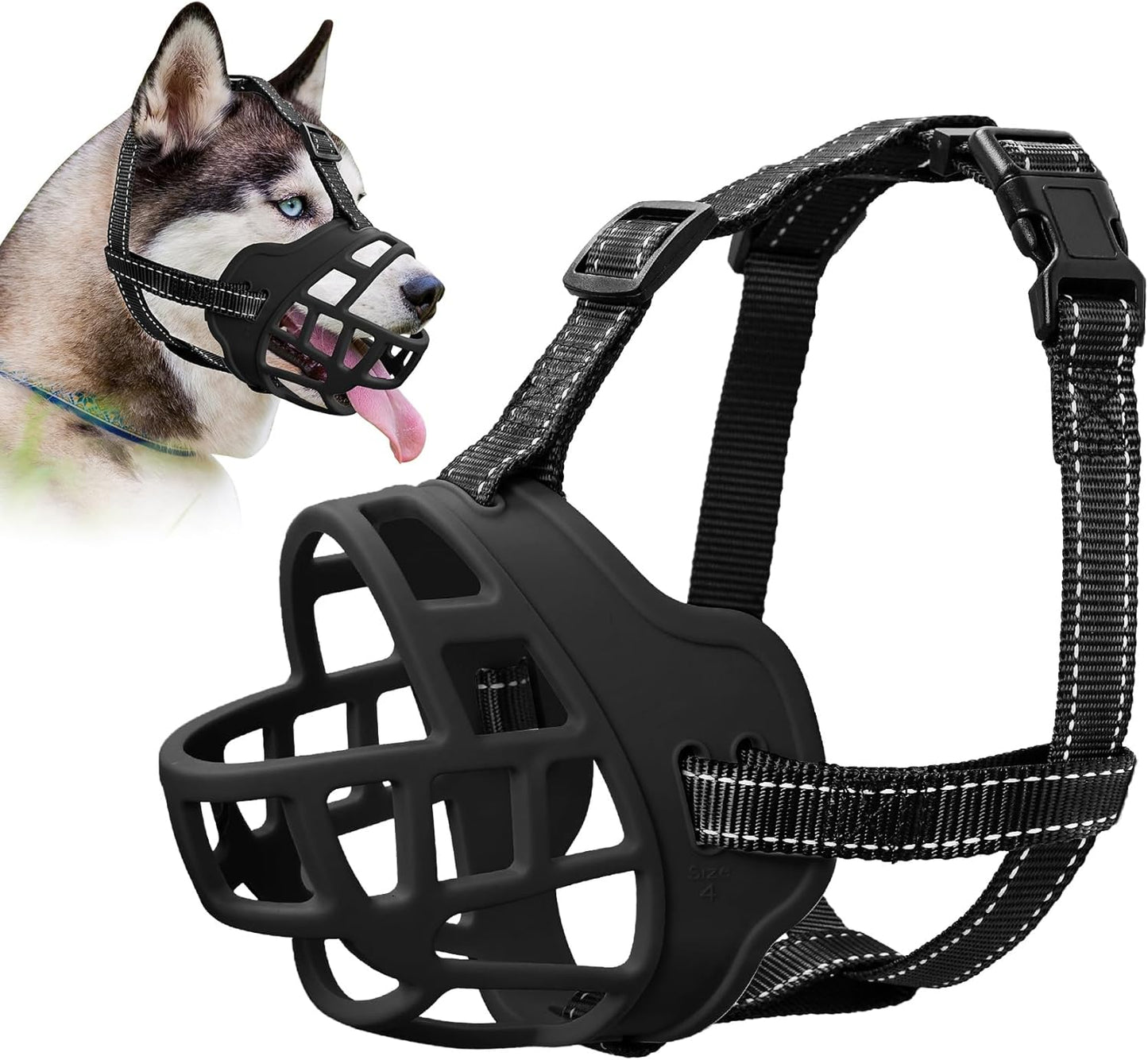 Dog Muzzle for Large Dogs, Breathable Basket Muzzles for Small, Medium and X-Large Aggressive Dog, Allows Panting Drinking, Suitable for Grooming Trimming Training (1, Black)