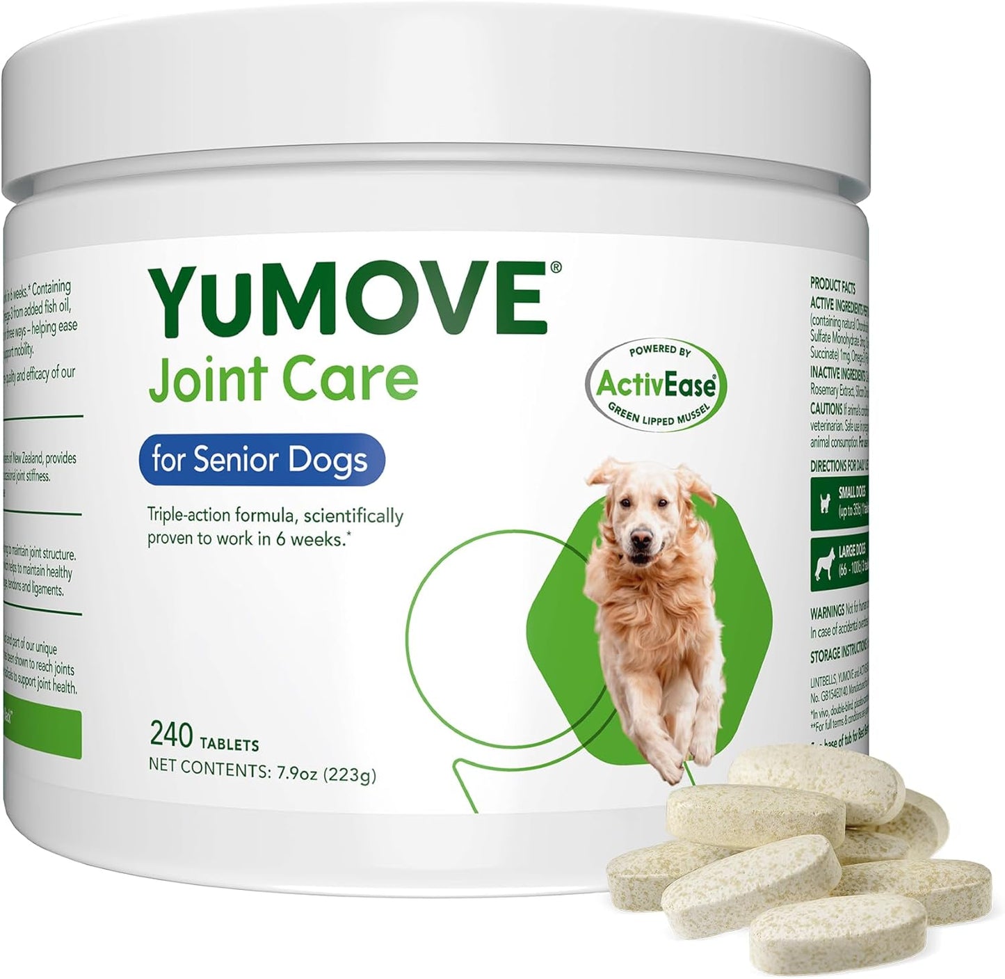 Yumove Hip & Joint Supplement for Dogs - with Glucosamine Chondroitin, Omega 3, Hyaluronic Acid, Green Lipped Mussel & Fish Oil for Dogs - Senior Dog Joint Supplement (240ct Chewable Tablets)