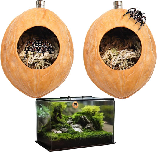 2 Pack Jumping Spider Enclosure Accessories with Walnut Shell Moss and Magnet, Natural Material Jumping Spider Hide