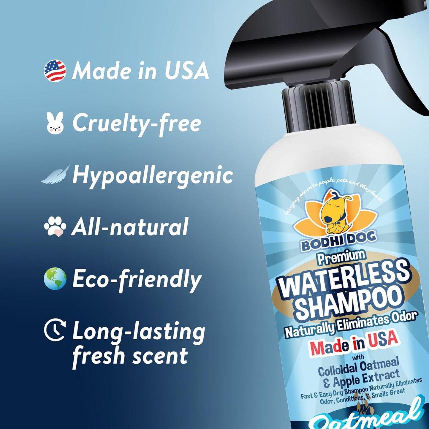 Bodhi Dog Waterless Shampoo - Natural Dry Shampoo for Dogs & Cats - Neutralizes Pet Odor - No Rinse Required - Made of Natural Extracts - Safe for Sensitive Skin - Oatmeal & Apple (17 Fl Oz)