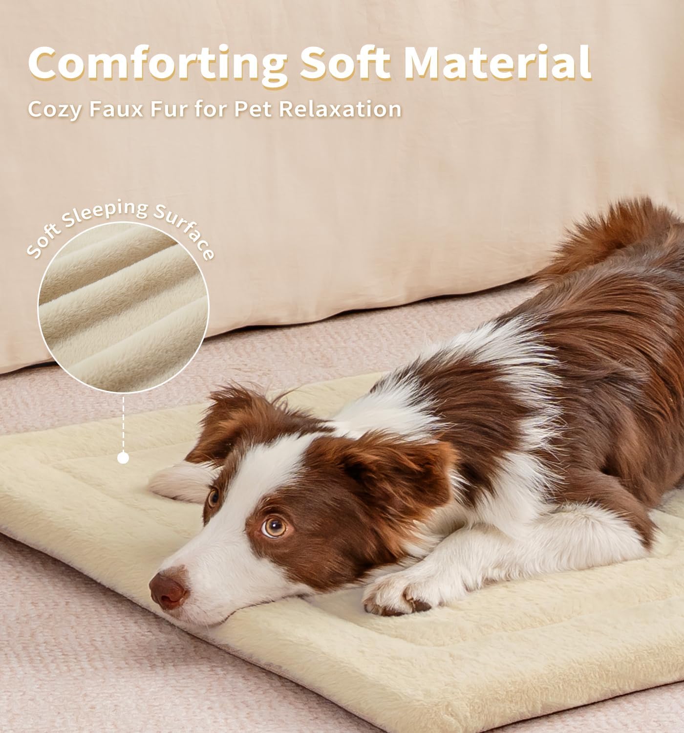 MADE 4 PETS Dog Crate Pad Bed for Large Dogs, Washable & Reversible, Anti-Slip Kennel Mat for Cozy Sleeping, Soft Fluffy Dog Bed for Indoor & Outdoor Use, 44"x32", Beige
