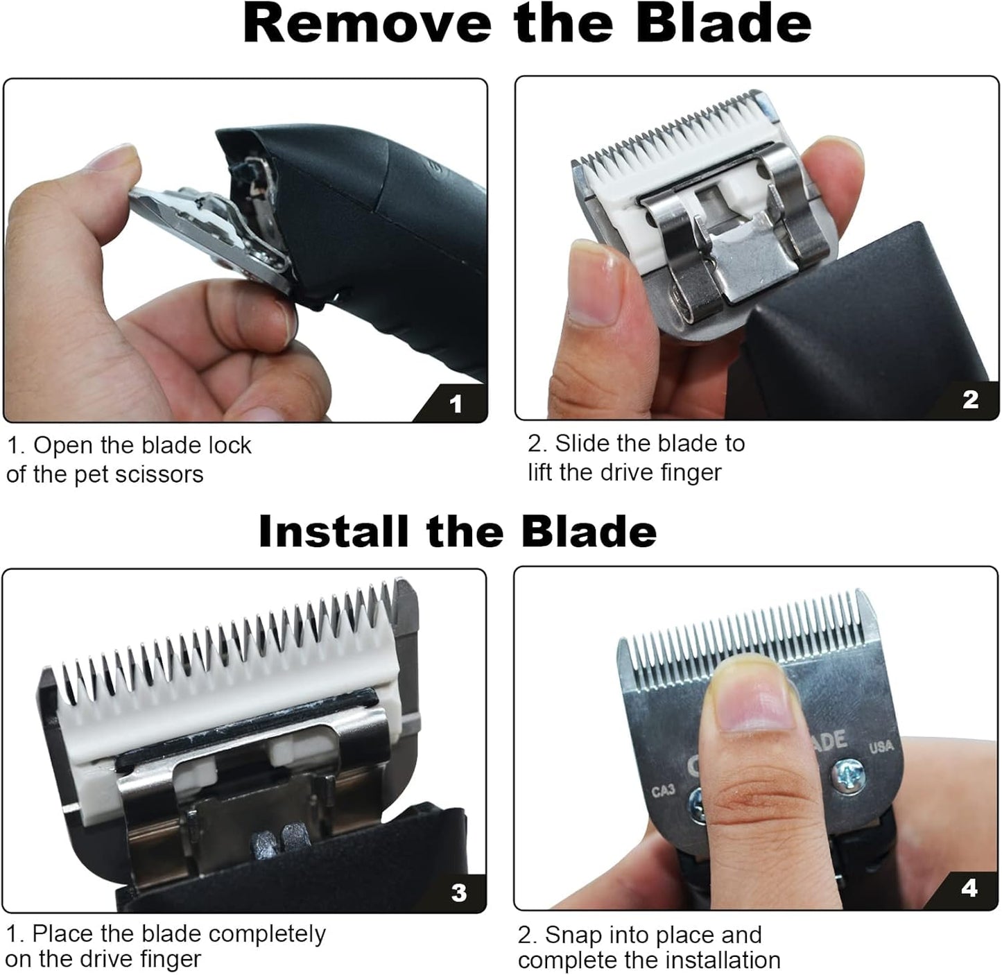 3pcs 7FC Blades Dog Grooming Replacement Blades Compatible with Andis Dog Clipper,Ceramic Blade & Stainless Steel Blade