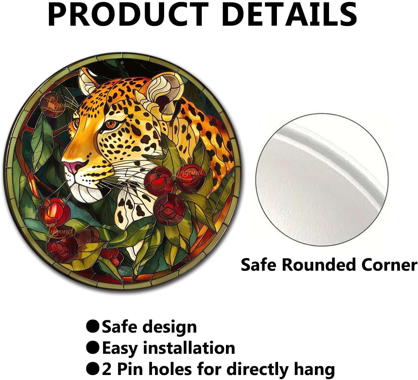 Lygond Metal Sign Tin Sign Circular Stained Glass Leopard Bathroom Signs For Home For Club 12×12 Inches