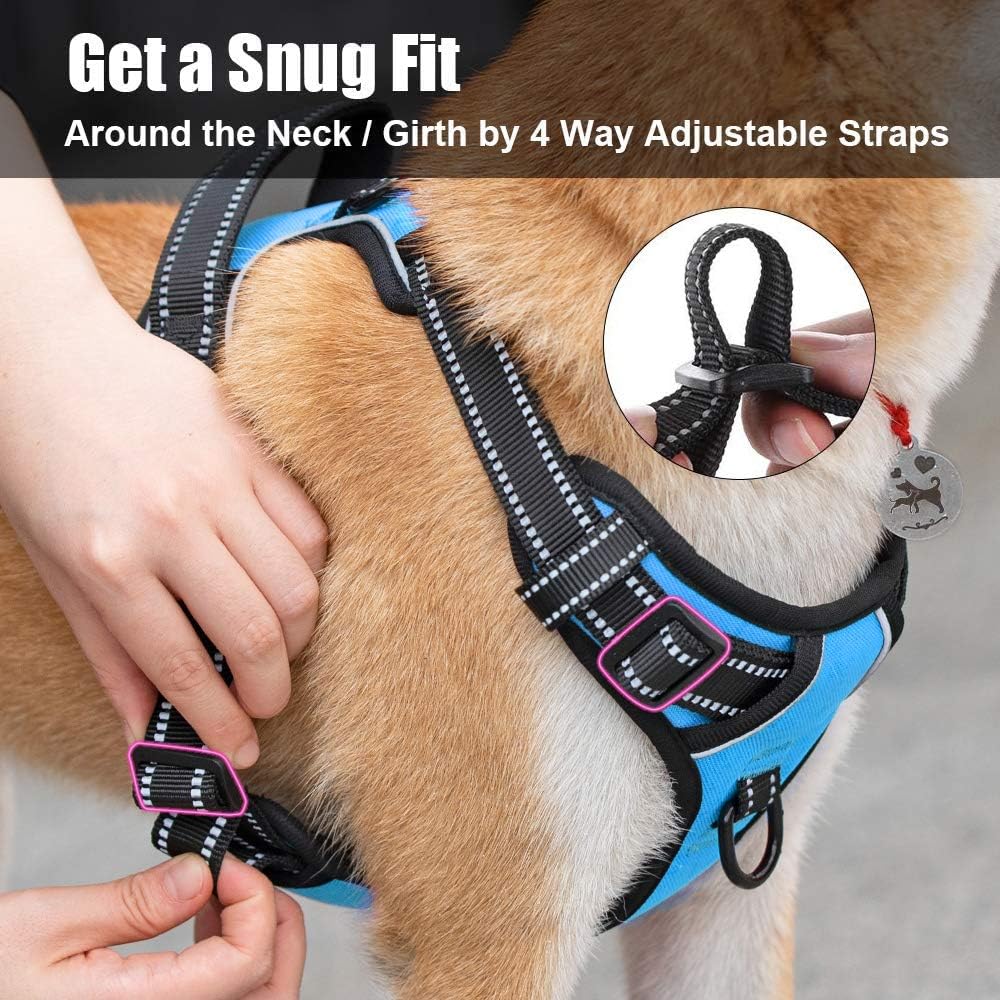 PoyPet No Pull Dog Harness, Reflective Comfortable Vest Harness with Front & Back 2 Leash Attachments and Easy Control Handle Adjustable Soft Padded Pet Vest for Small to Large Dogs (Blue,S)