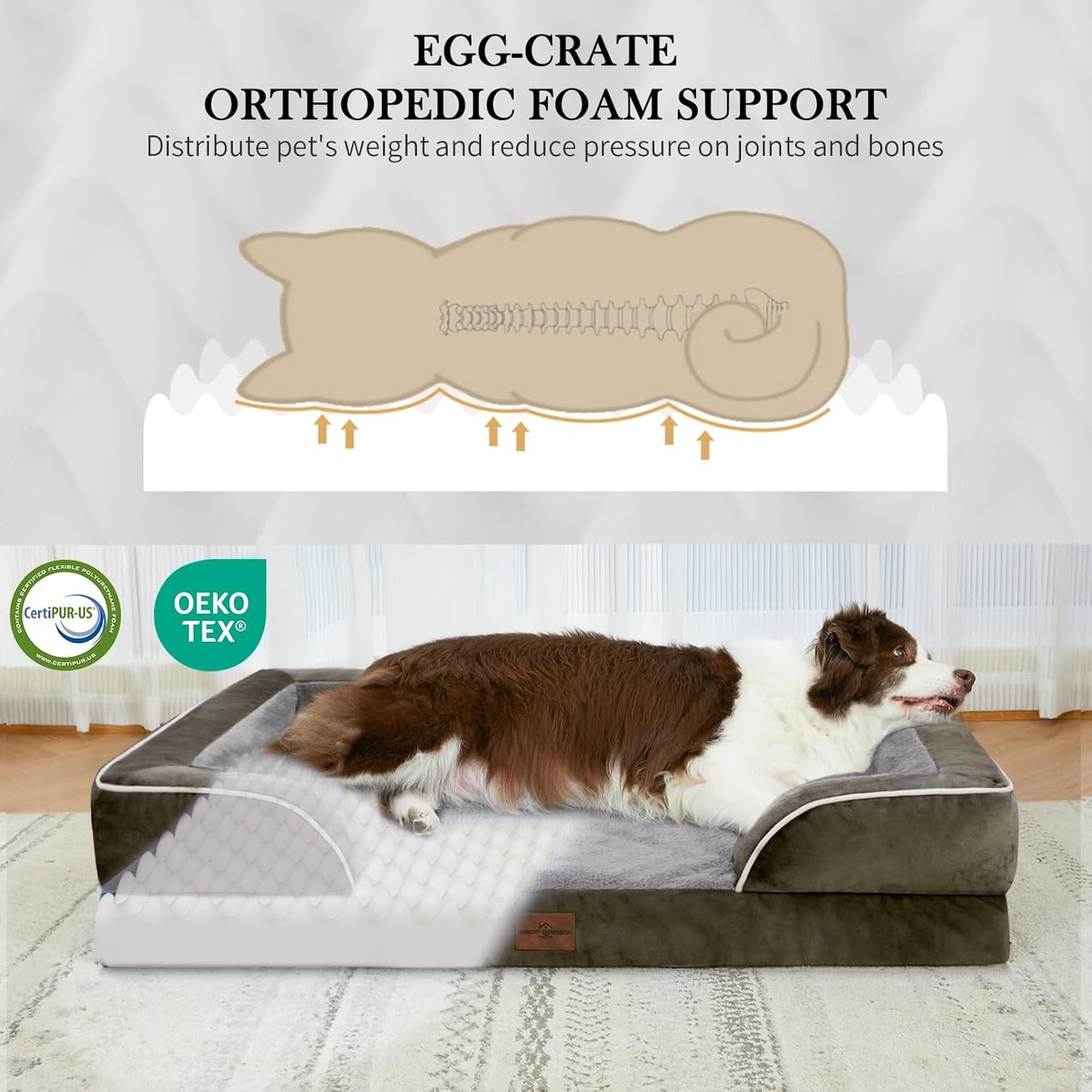 Comfort Expression Jumbo Breed Dog Bed, Large Dog Bed for Extra Large Dogs, Waterproof Orthopedic Dogs Beds, PV Washable Sofa Beds with Removable Cover & Non-Slip Bottom(Jumbo,Dark Green)