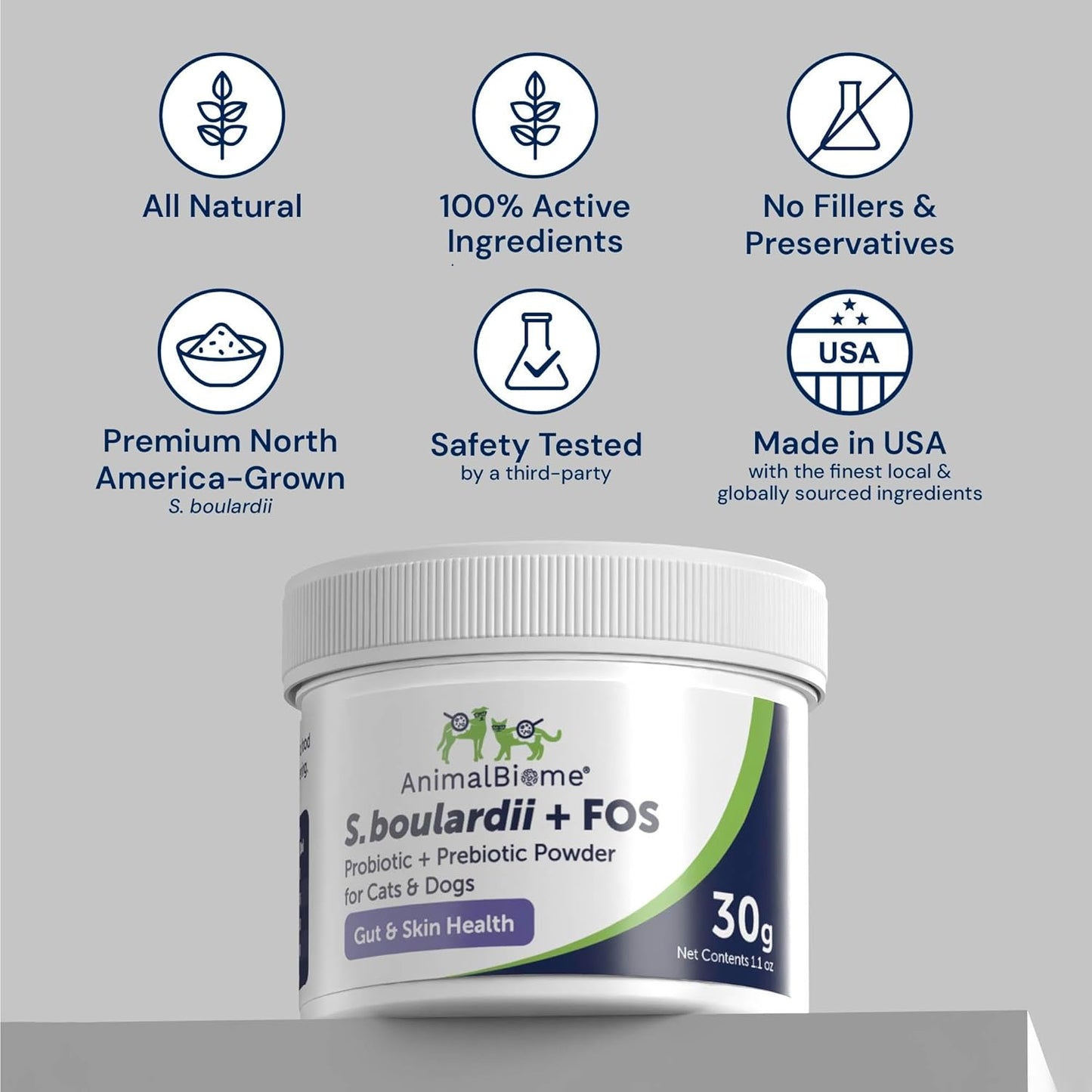 AnimalBiome S boulardii + FOS for Cats and Dogs Probiotic Prebiotic - 30g