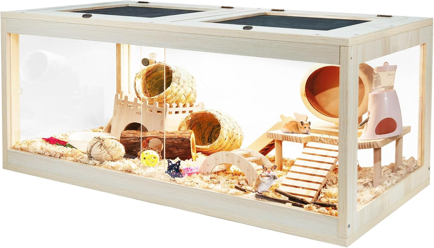 Prolee Hamster Habitat Chewproof, Mice and Rat Habitat with Transparent Sides, Hamster Cage with Openable Mesh Top, Solid Built with Lock Design (48" L x 20" W x 20" H)