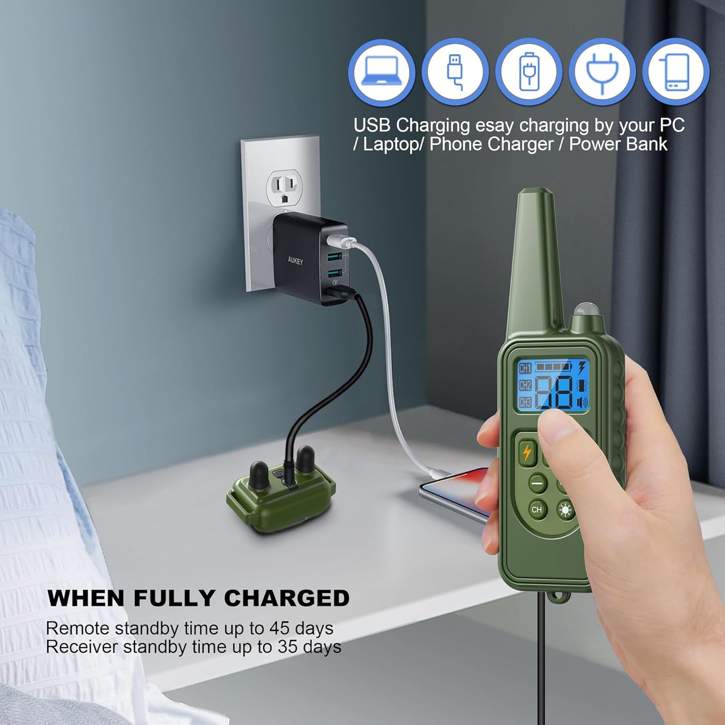 Dog Shock Collar, Electronic Dog Shock Collar with Shock, Beep, Vibration, Dog Training Collar with Remote, Light, Waterproof Rechargeable, 2600ft Dog e-Collar for Small Medium Large Dogs