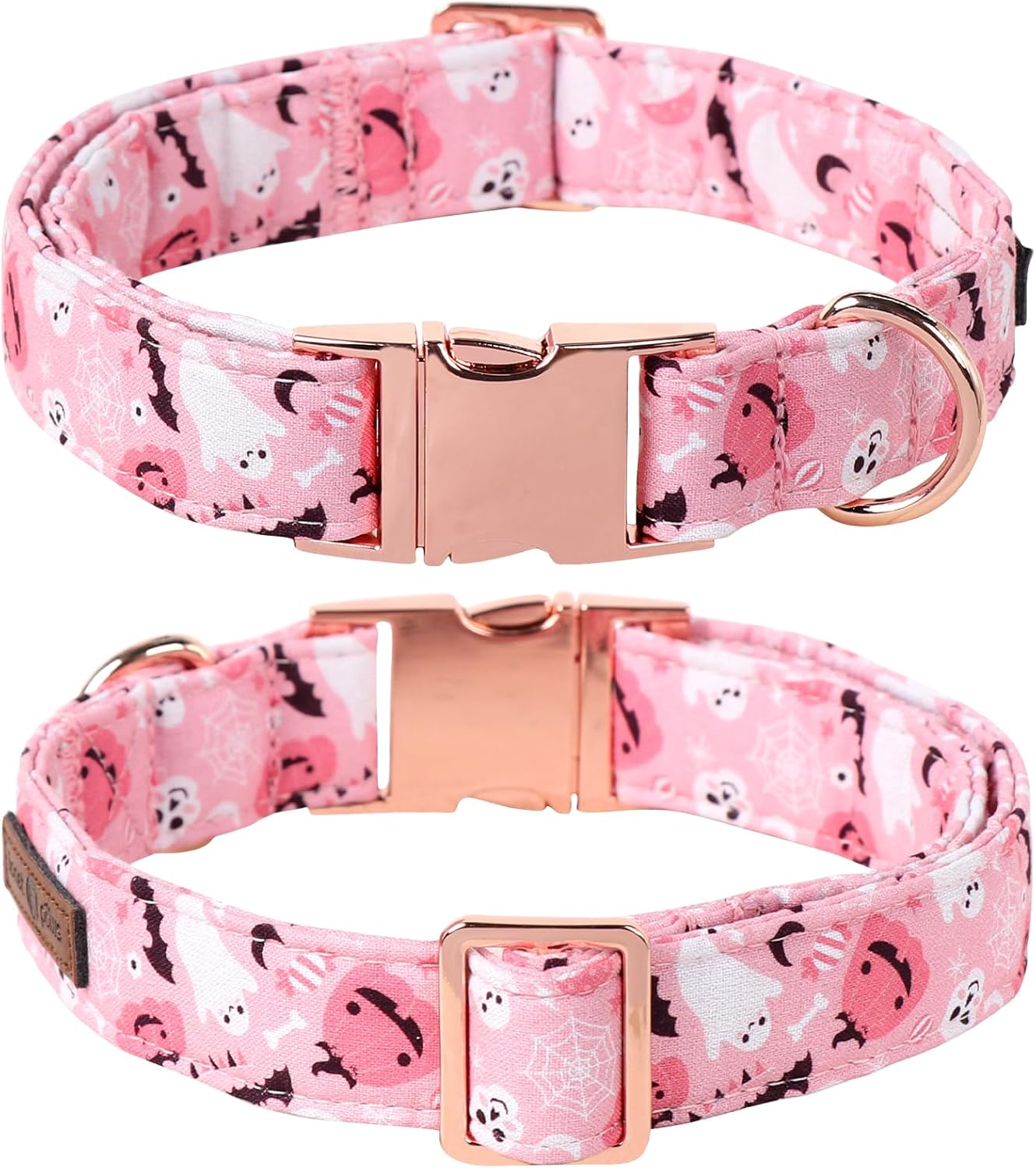 Lionet Paws Halloween Dog Collar, Cute Fall Pink Dog Collar for Medium Dogs, Adjustable Cotton Pumpkin Ghost Pet Collars for Small Medium Dogs