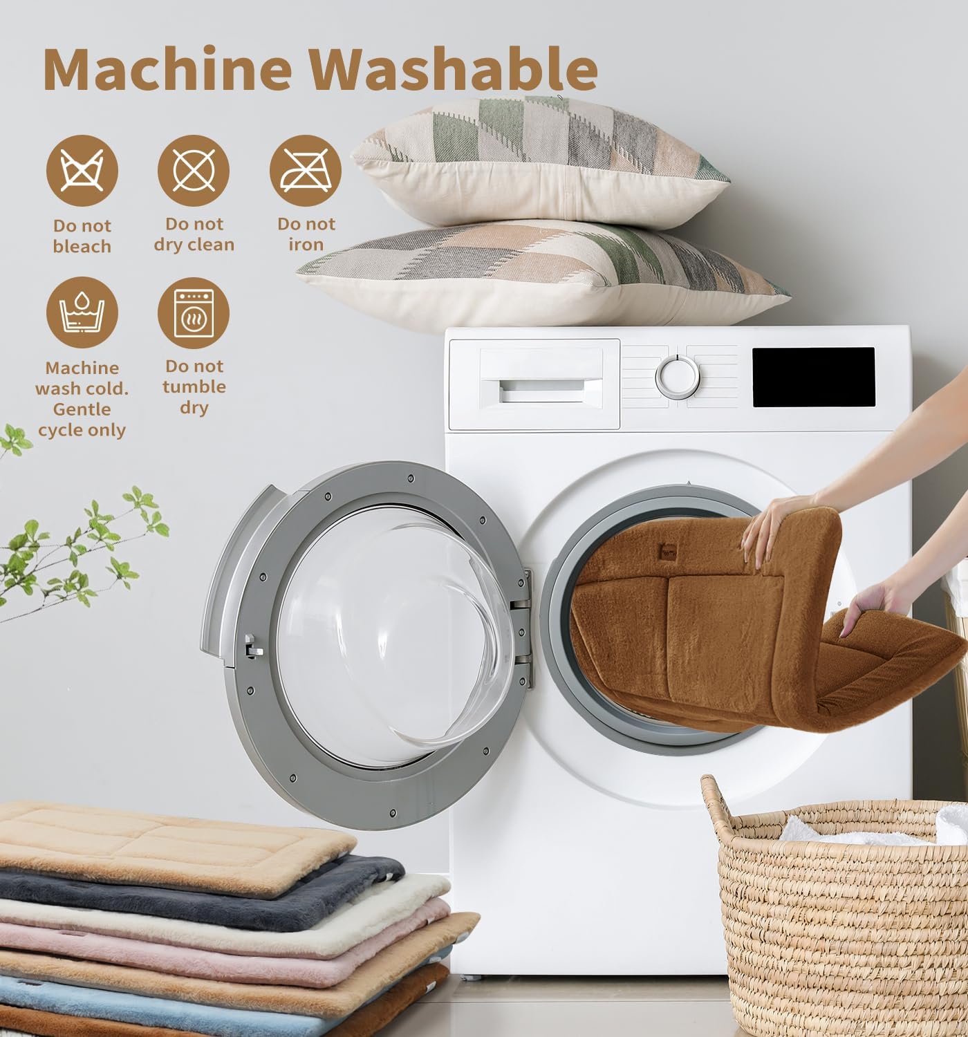 Made4Pets Dog Crate Pad Bed for Medium Large Dogs, Washable & Reversible, Anti-Slip Kennel Mat for Cozy Sleeping, Soft Fluffy Dog Bed for Indoor & Outdoor Use, 35"x23", Brown