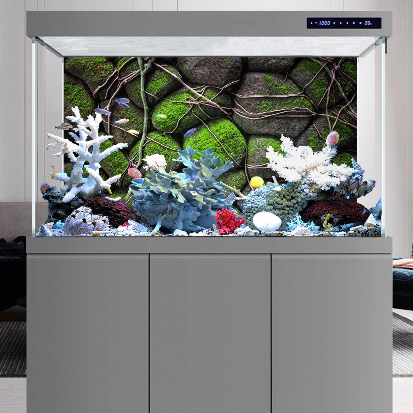 AWERT 72x24 inches Stone Aquarium Background Rock Fish Tank Background Rocky Terrarium Background Vinyl