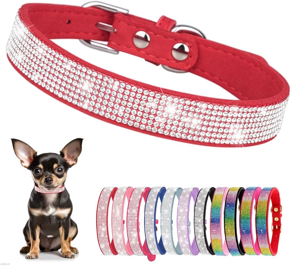 Rhinestone Dog Collar for Small Dogs, Bling Diamond Fancy Crystal Glitter Pretty Jewel Pet Puppy Collars for XXS XS Small Medium Large Breed Girl Dogs Female Cats Kitten, Red M