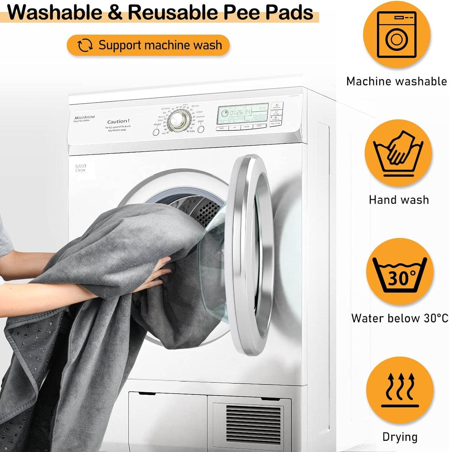 LOOBANI Non-Slip Washable Pee Pad for Dogs, 1 Pack Extra Large Reusable Dog Mat for Floor, Fast Absorbent Pet Whelping Pads, Puppy Playpen Mat for Incontinence, Housebreaking, Crate, 82x102in,Gray