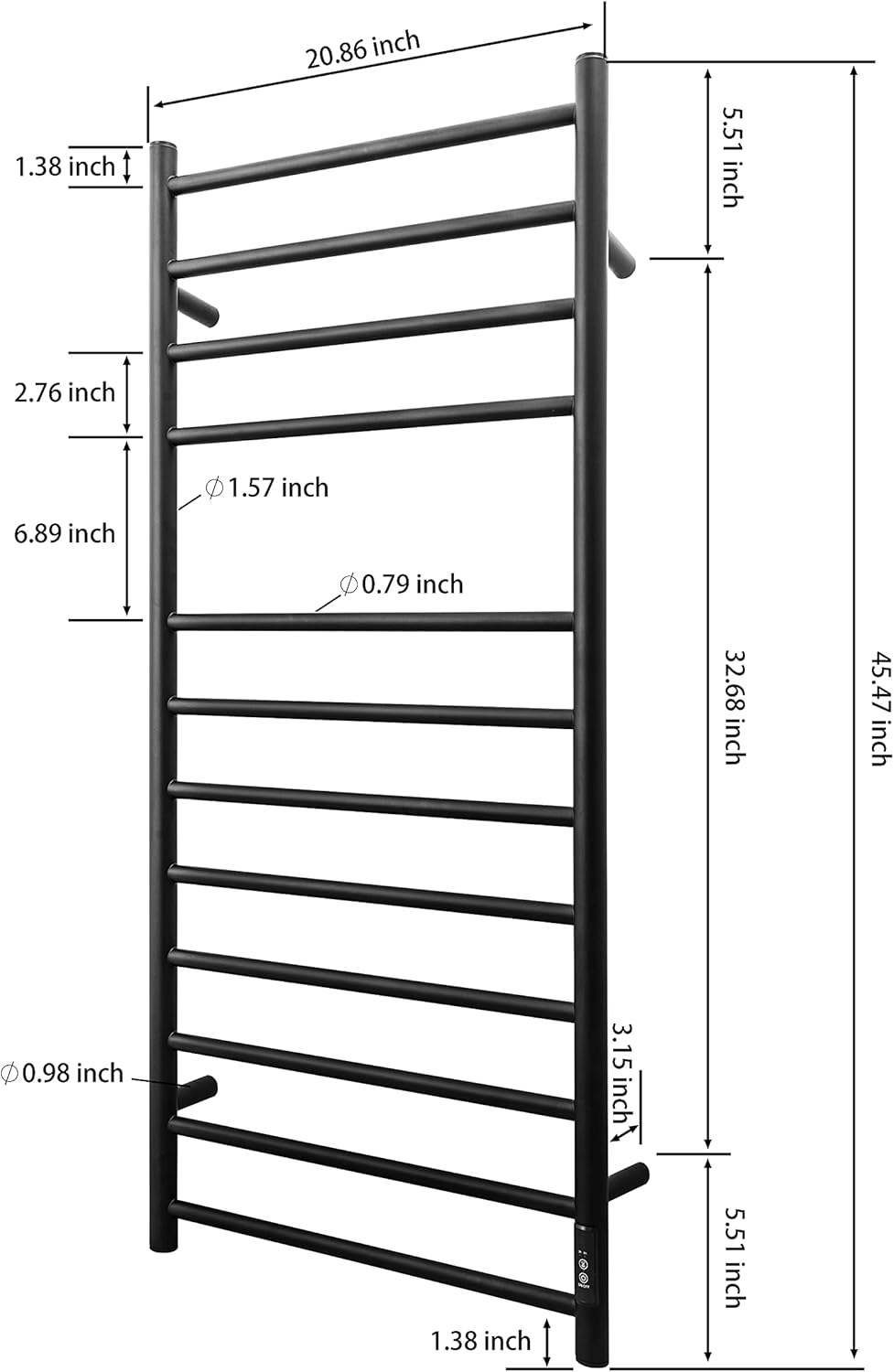 KEG Towel Warmer Wall Mounted with Built-in Timer 12 Bars Electric Stainless Steel Heated Towel Racks for Bathroom, Hot Plug-in Bath Towel Heater Matte Black