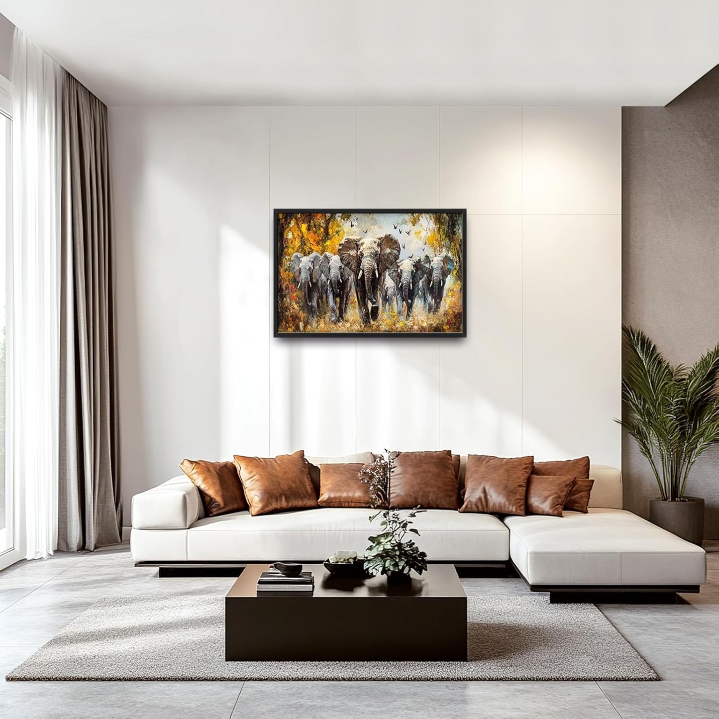 Extra Large Elephant Framed Wall Art for Living Room,Oversized Elephants Wild Animal Pictures Wall Decor,Forest Landscape Canvas Print Painting Modern Artwork Bedroom Office Bathroom 36L" x 24W"