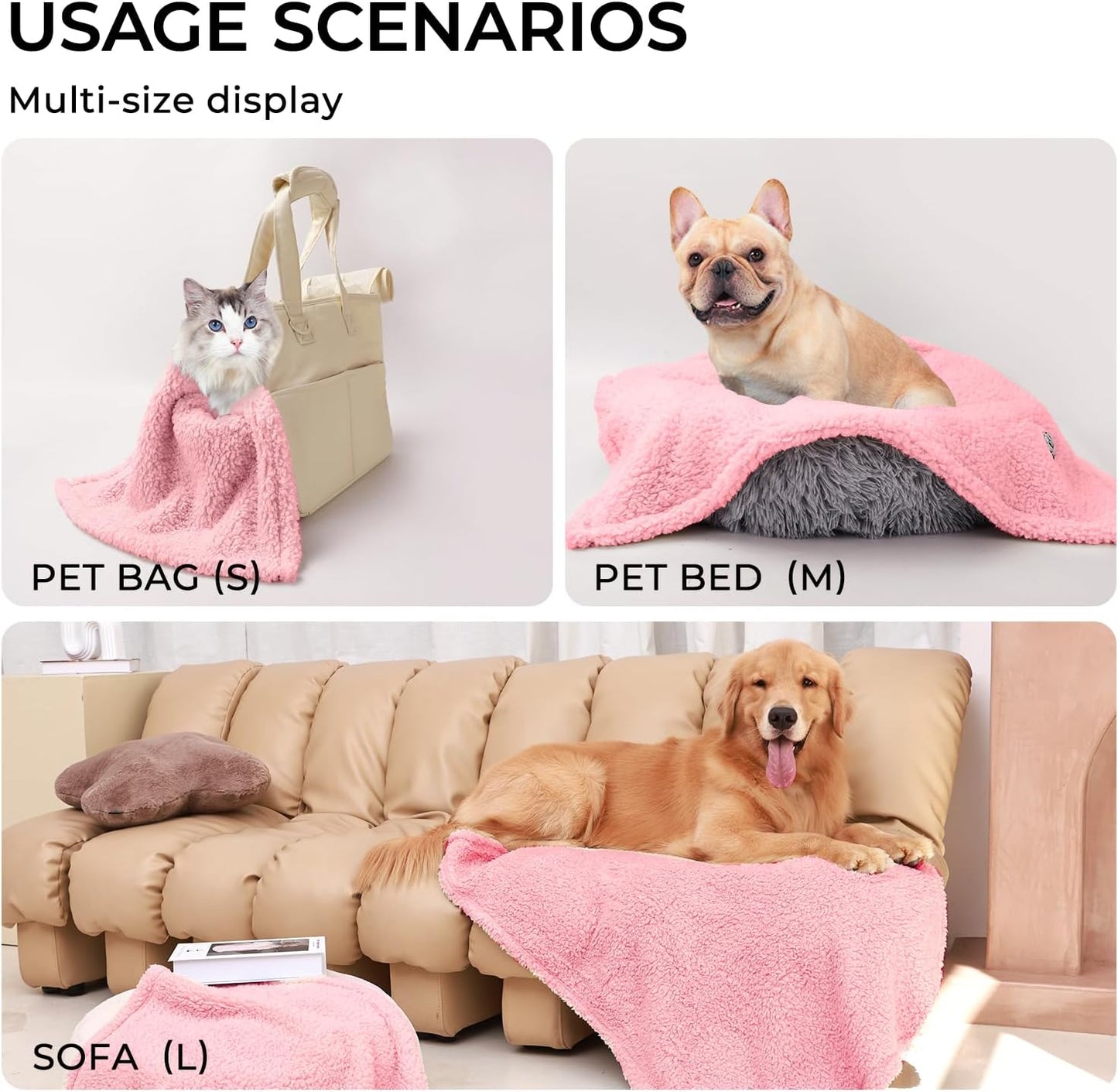 Luciphia 1 Pack 3 Calming Dog Blanket Fluffy Premium Fleece Pet Blankets Soft Sherpa Throw for Dogs Puppy Cat Pink Medium (30" x20")