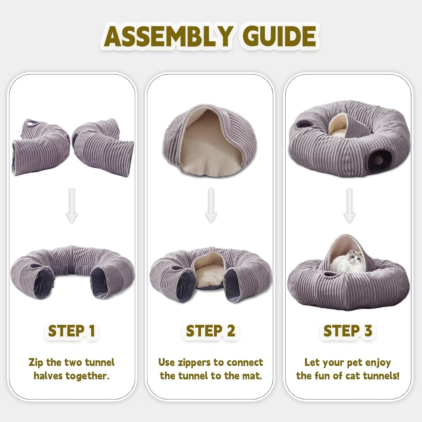 Large Cat Tunnel Bed for Indoor Cats,Cat Donut Tunnel Toy with Washable Circle Cushion,Blackout Tent, Multifunctional Playground Toys Hideplace for Kitty, Kitten, Rabbit,Ferret