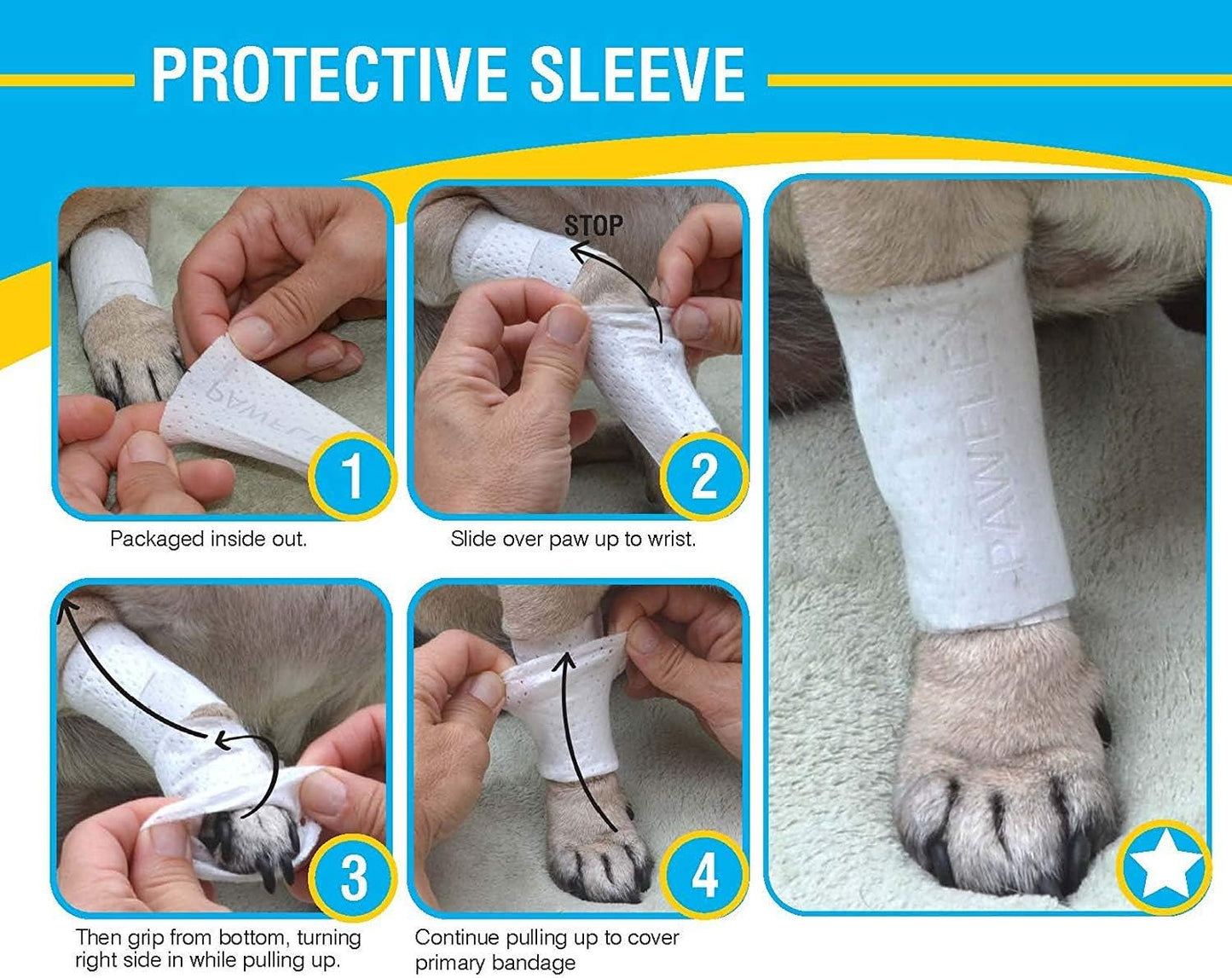 Protective Sleeve Tubular Cover - Bandages - for Dogs Cats and Other Pets First Aid Wound Care Comfortable Non-Adhesive Breathable & Water Resistant 12 Strips (yields 24-36 Covers)-(Large)