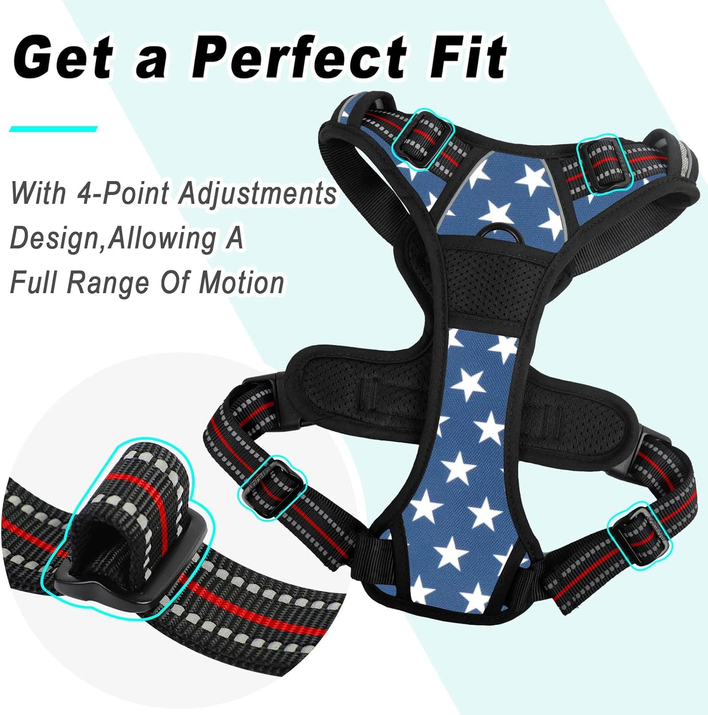 BARKBAY No Pull Dog Harness Large Step in Reflective Dog Harness with Front Clip and Easy Control Handle for Walking Training Running(Star,L)