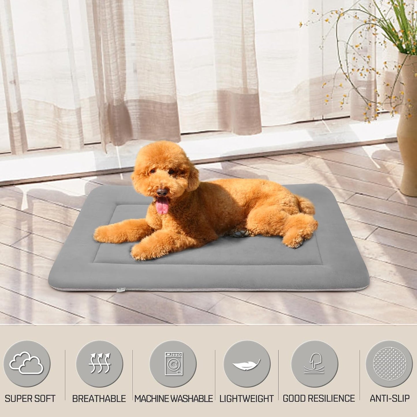 Magic Dog Bed - Soft Crate Pad Mat for Medium/Large Dogs, 36 Inch Machine Washable Kennel Pad with Non-Slip Bottom, Gray