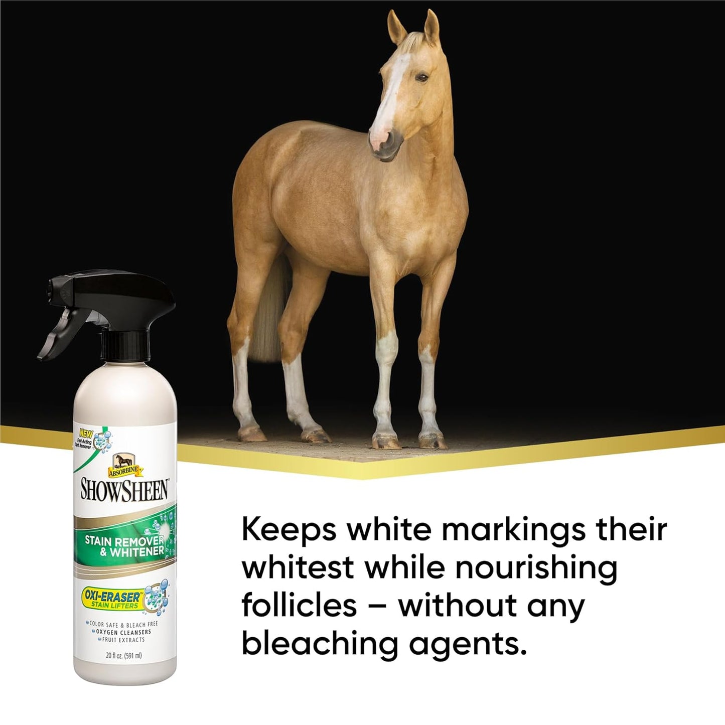 Absorbine ShowSheen Stain Remover & Horse Whitener, Oxi-Eraser Stain Lifters, 20oz