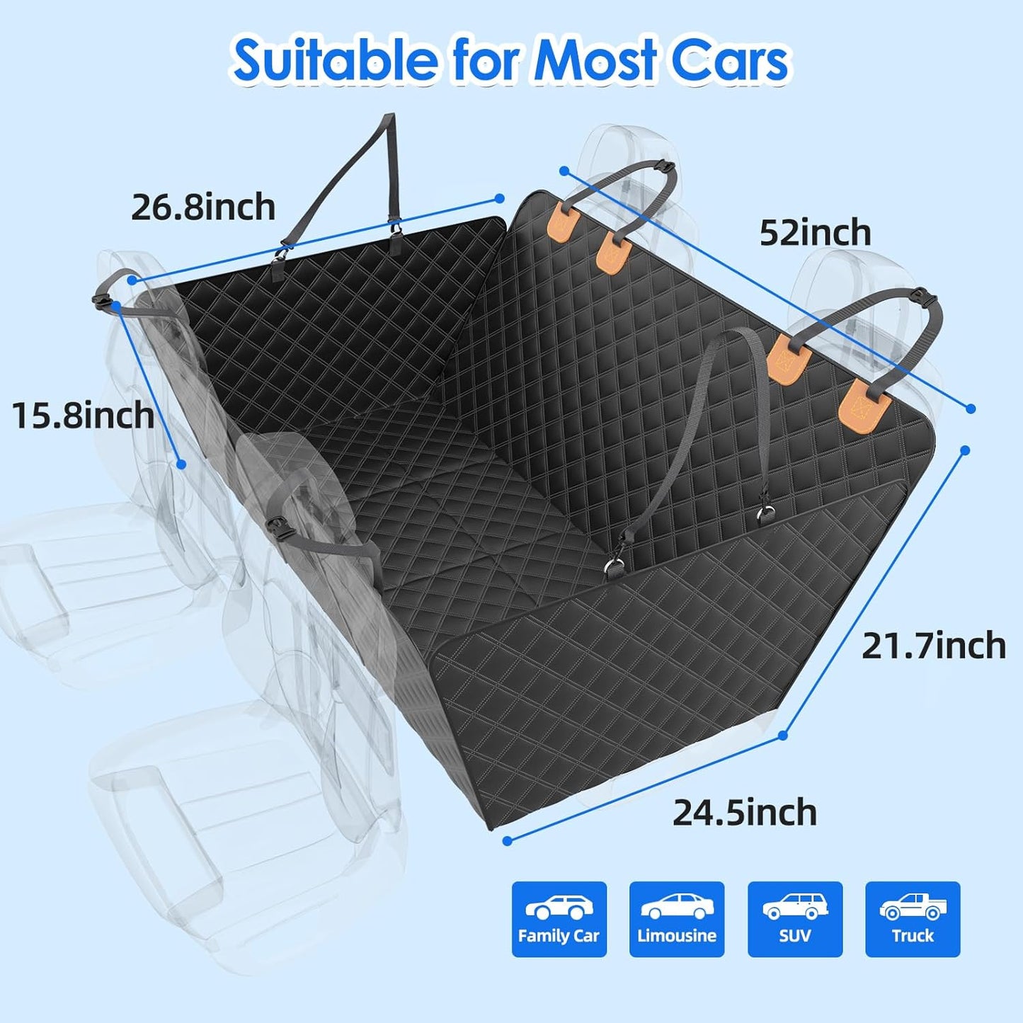 Back Seat Extender for Dogs with Hard Bottom/Large Space, Waterproof Dog Car Seat Cover Holds 400lbs, Sturdy Nonslip Pet Backseat Hammock for Cars/SUV