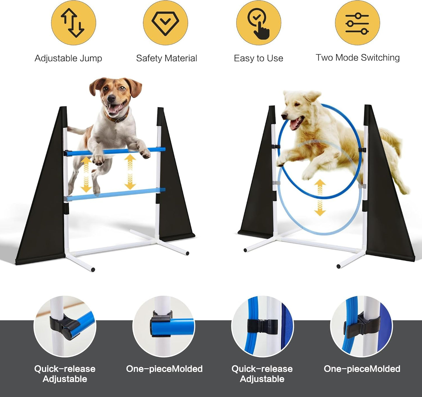 Dog Agility Training Equipment,Course Backyard Set Training Equipment for Dogs Pet Outdoor Game with Grey and Black Tunnel, Agility Hurdle, Poles, Jump Ring, Pause Box, Toy Balls and Storage Bag