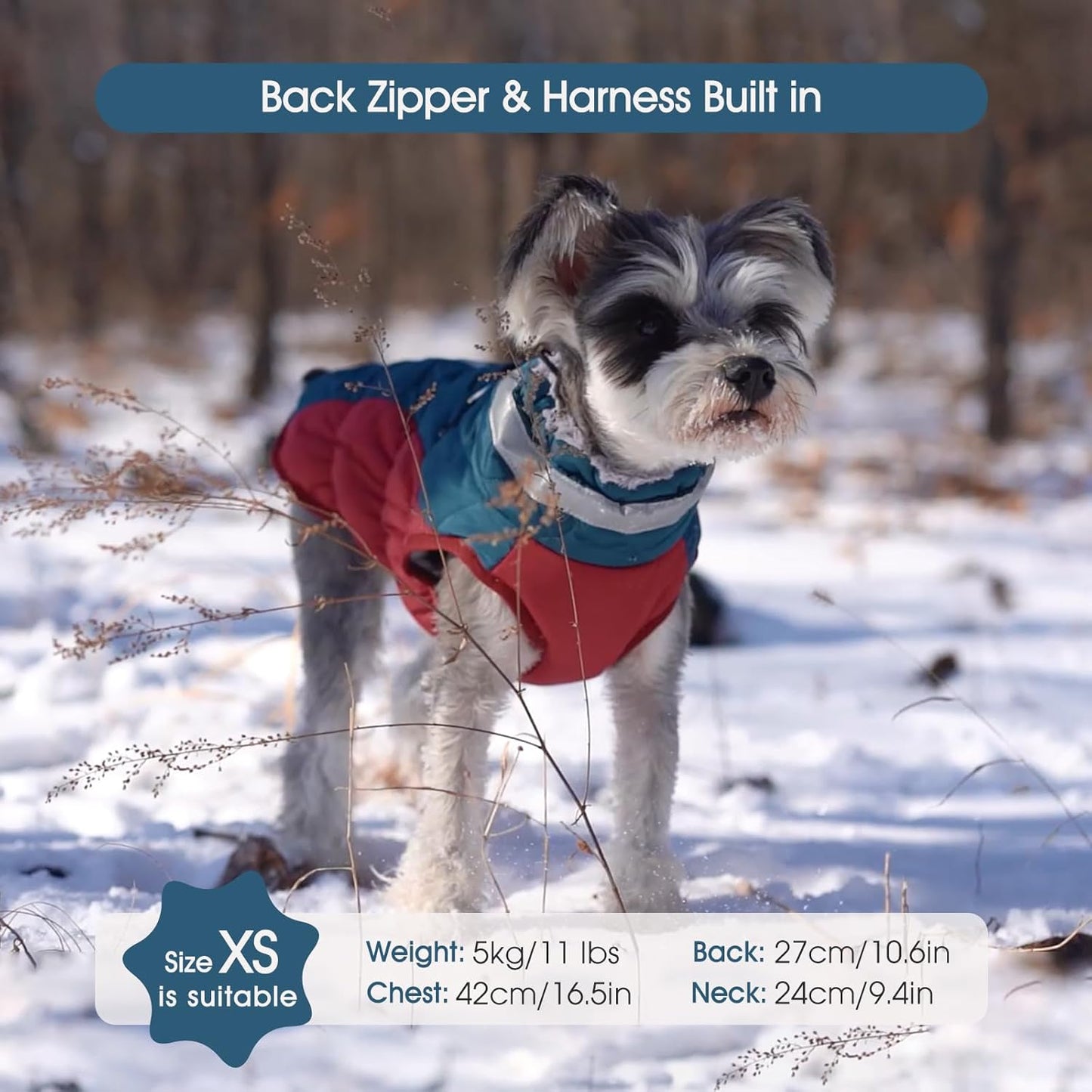 FUAMEY Dog Coat for Large Dogs,Waterproof Dog Winter Jacket with Harness Built in Puppy Cold Weather Coats Reflective Pet Vest with Zipper Warm Fleece Dogs Snowsuit Windproof Dark Blue XXXL