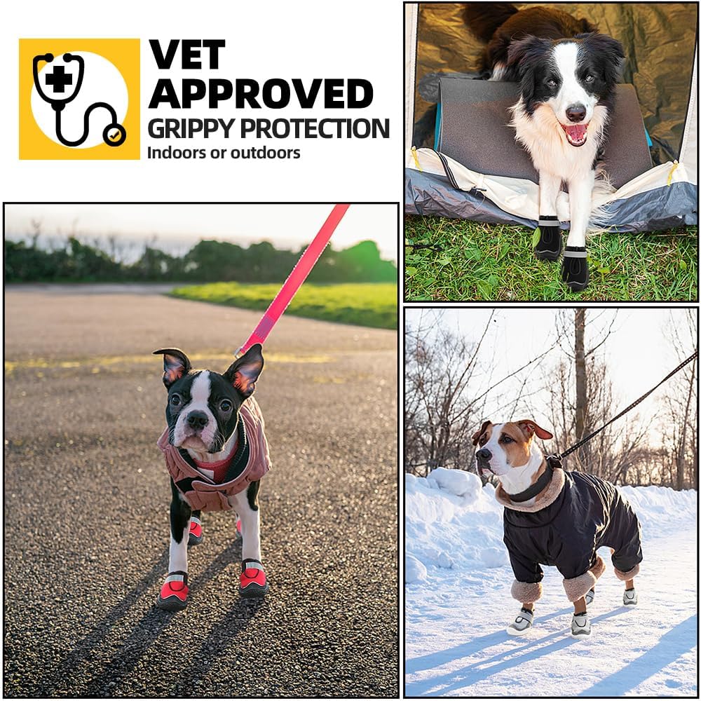 Hcpet Dog Boots for Large Dogs, Dog Shoes for Hot Pavement Winter Snow, Paw Protector Dog Booties Designed for Comfort and Breathability, Outdoor Booties for Small Medium Dogs for Hiking Grey Size 2