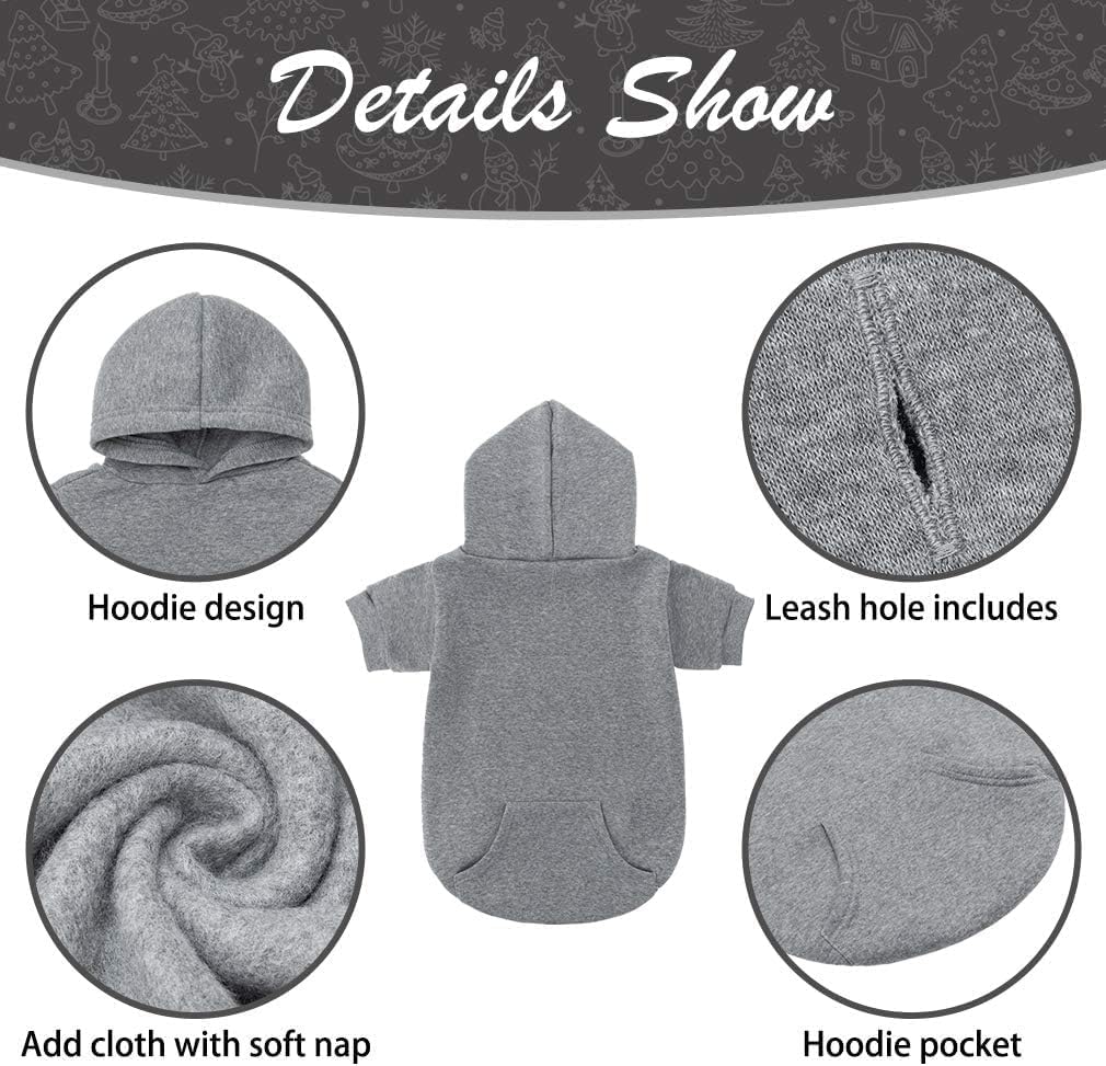 KOOLTAIL Basic Dog Hoodie - Soft and Warm Dog Hoodie Sweater with Leash Hole and Pocket, Dog Winter Coat, Cold Weather Clothes Sweatshirt for Small Medium Large Dogs Puppy Cat Boys Girls Grey SM