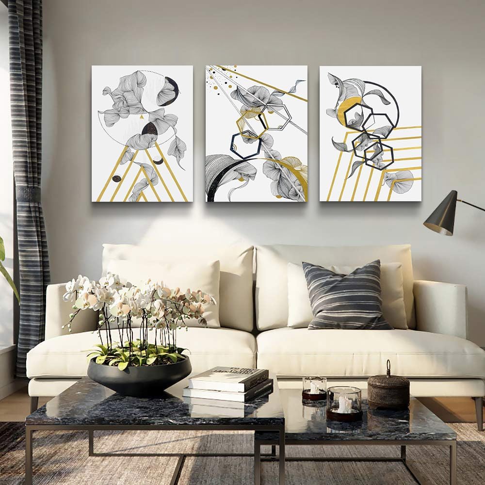 Canvas Wall Art For Living Room Large Size Modern Abstract Painting Bedroom Decoration Office Wall Decor Black And White Abstract pictures 3 Piece Framed Inspirational Posters Artworks Home Decor