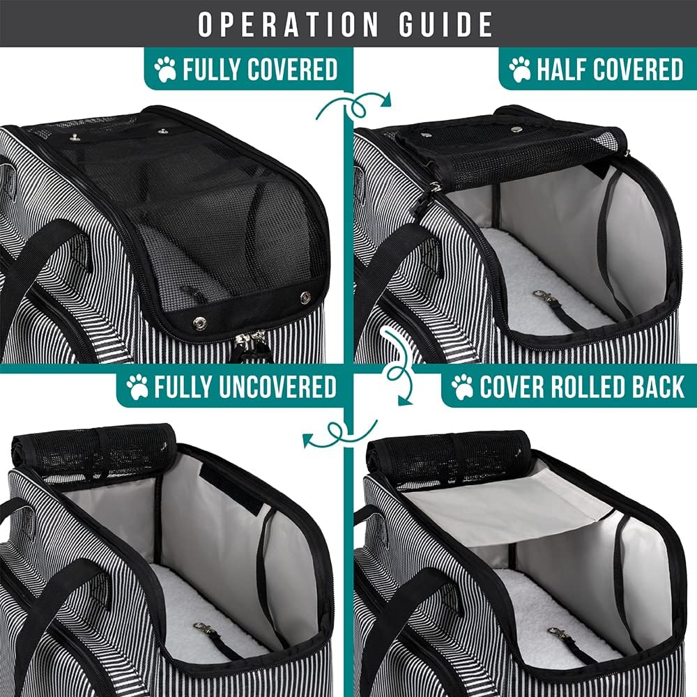 PetAmi Small Dog Purse Carrier, Soft-Sided Pet Carrier Bag with Pockets, Portable Puppy Cat Travel Handbag Tote, Airline Approved Breathable Mesh, Poop Bag Dispenser, Max 18 lbs, Stripe Black
