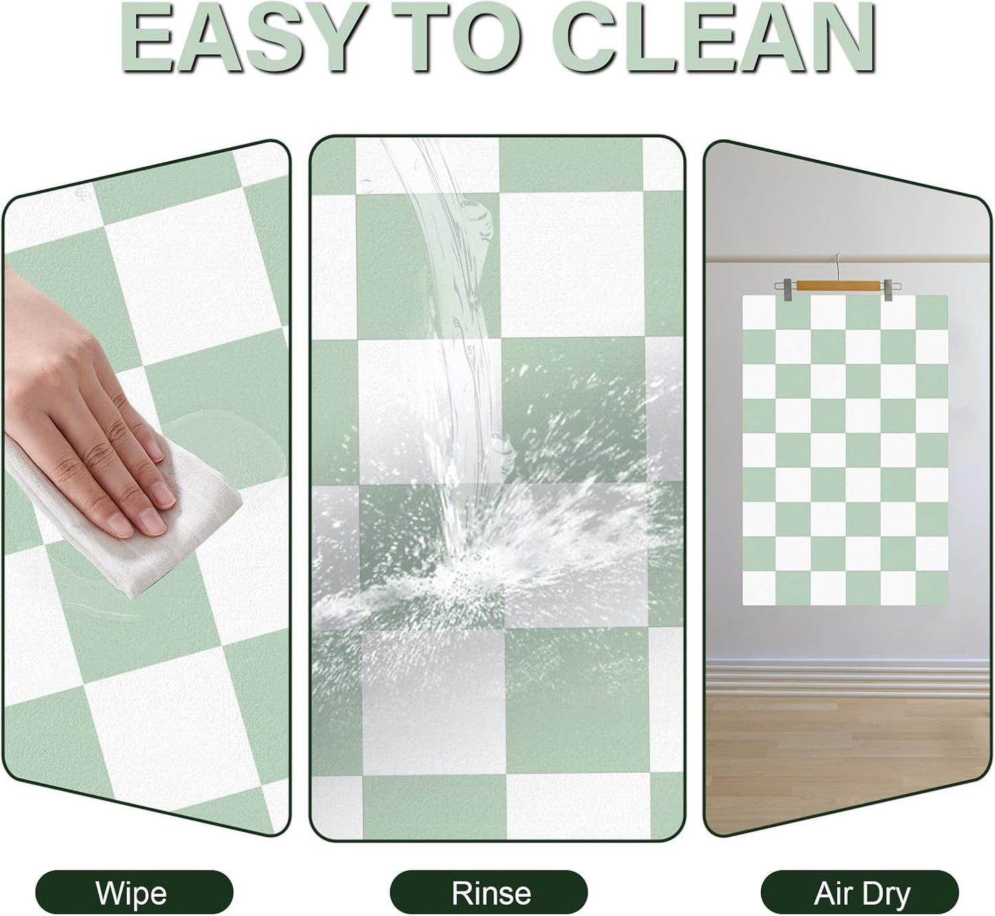 Checkered Dog Cat Feeding Mat, 17'' x 28'' Large Dog Food Mats, Absorbent Pet Feeding Mat for Food and Water Bowl, Dispenser, Checkerboard Pet Placemat with Rubber Backing, Green & White