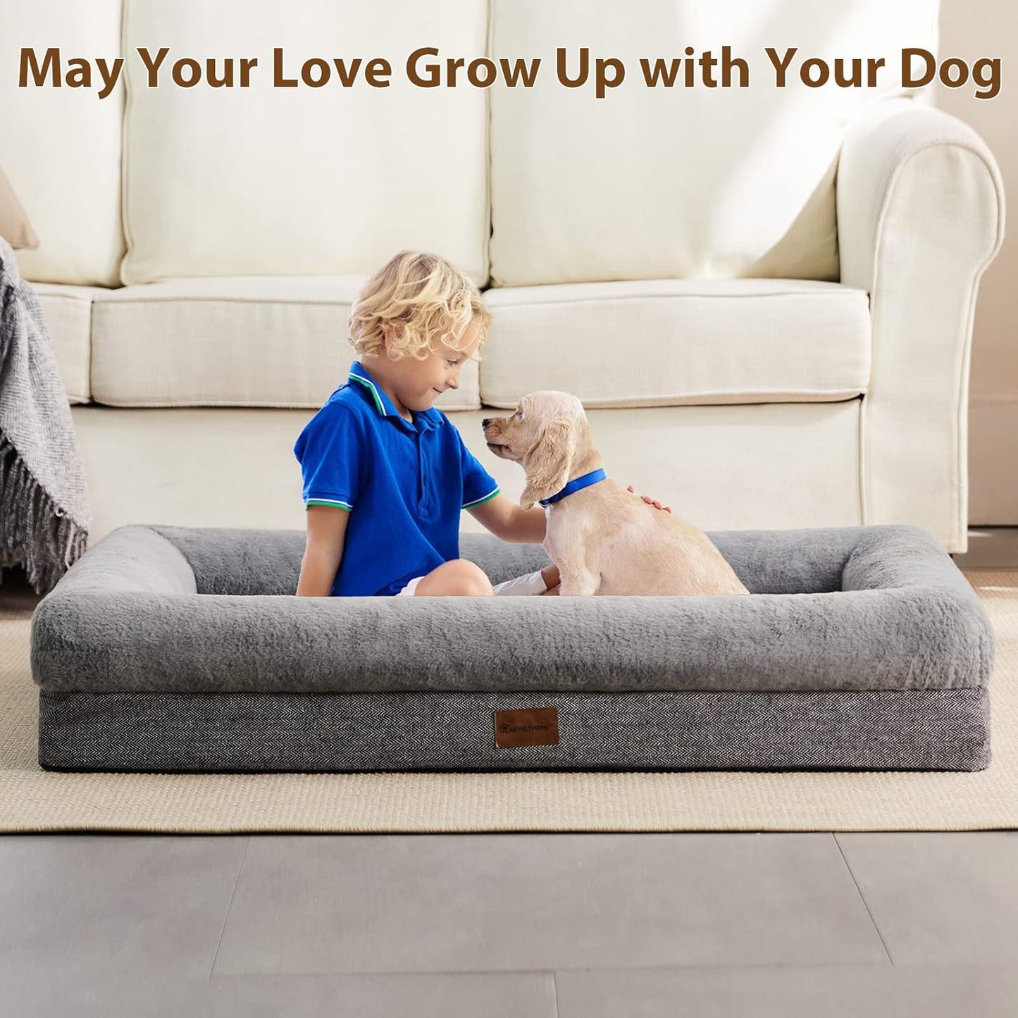 BFPETHOME Orthopedic Dog Beds for Extra Large Dogs, Washable Large Pet with Bolster, Orthopedic Large Dog Mats with Removable Covers & Waterproof Pet Bed for Pet